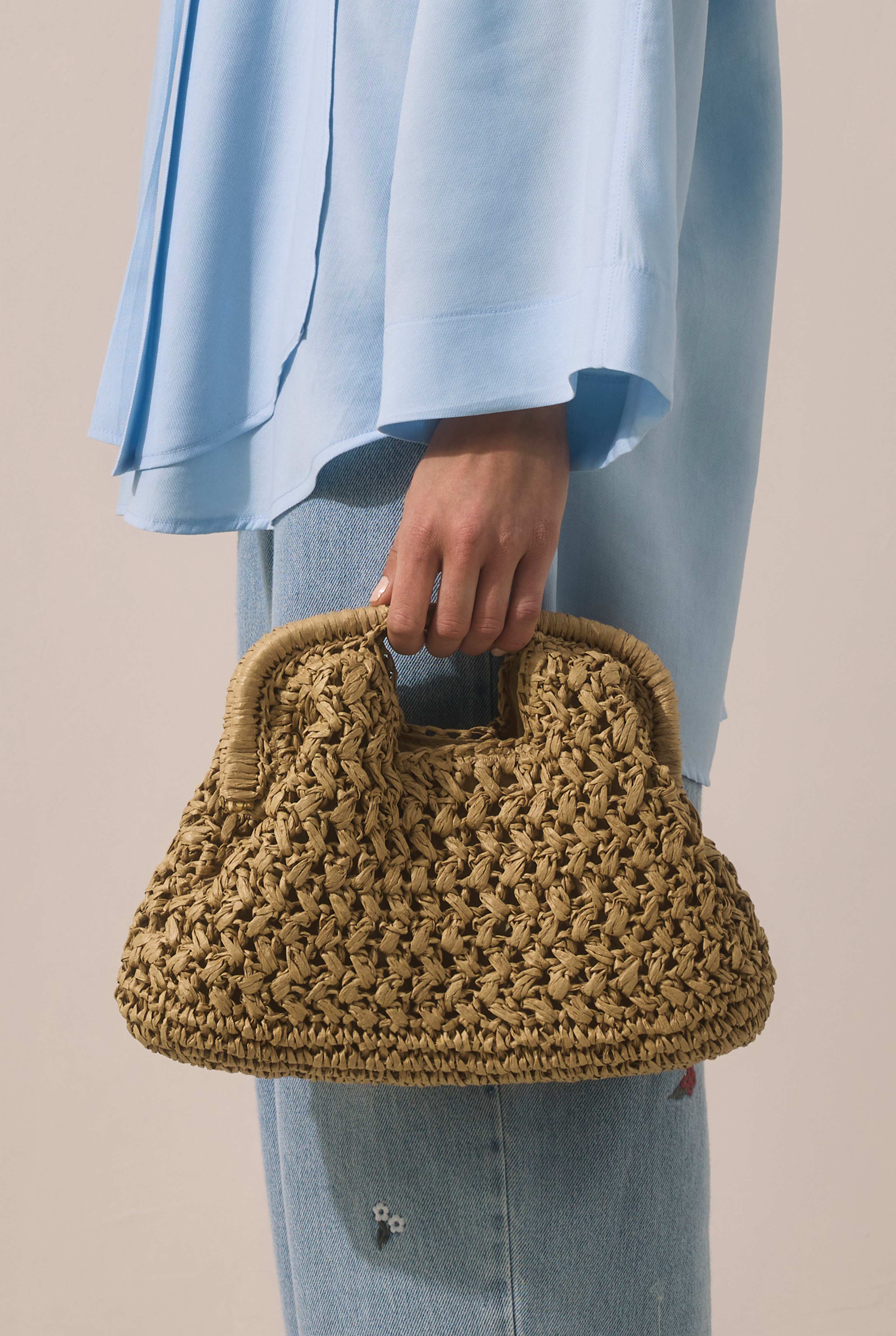 Straw Clutch Bag Camel - HE-QA