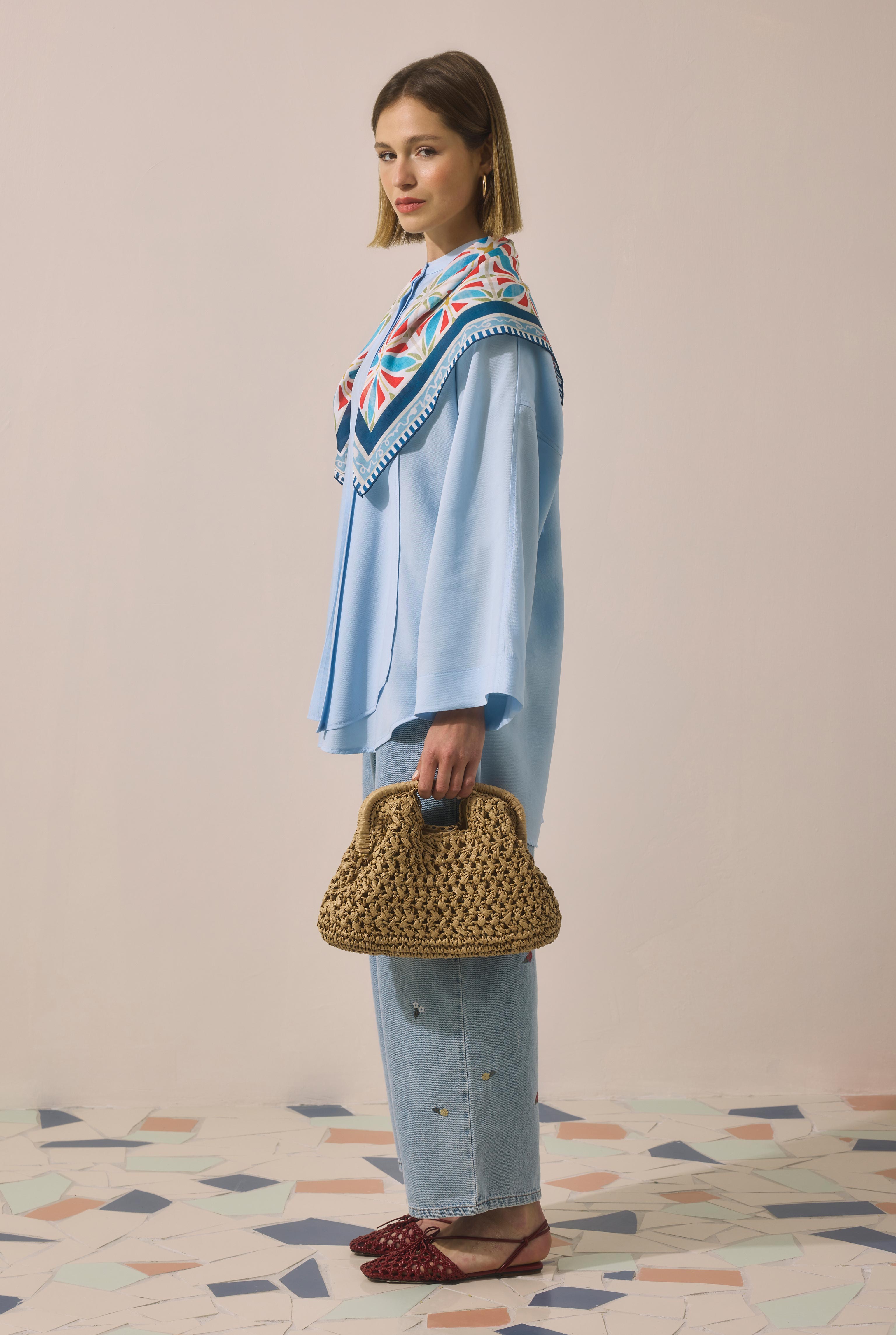 Straw Clutch Bag Camel - 4
