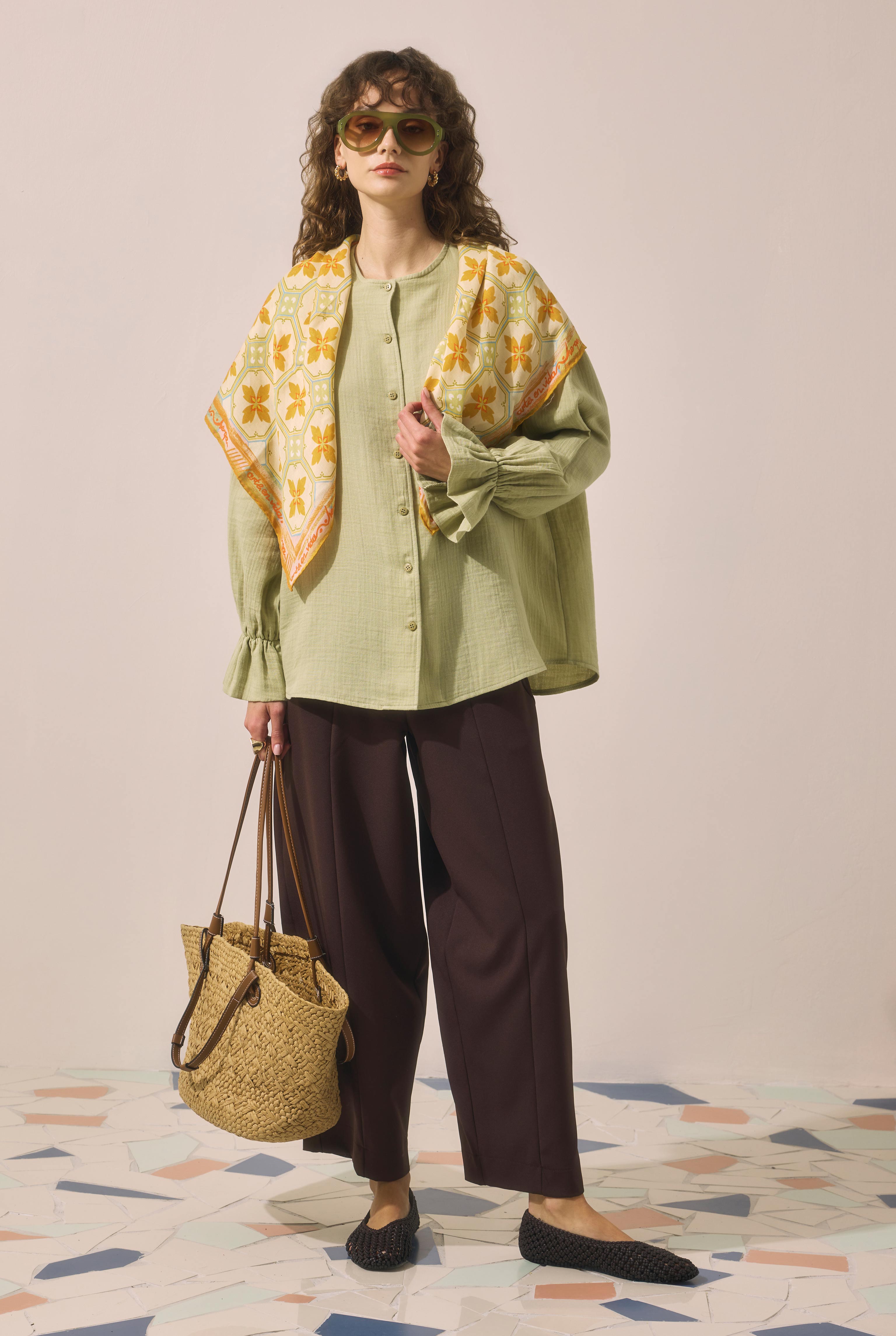 Straw Bag With Leather Handles Camel - 5