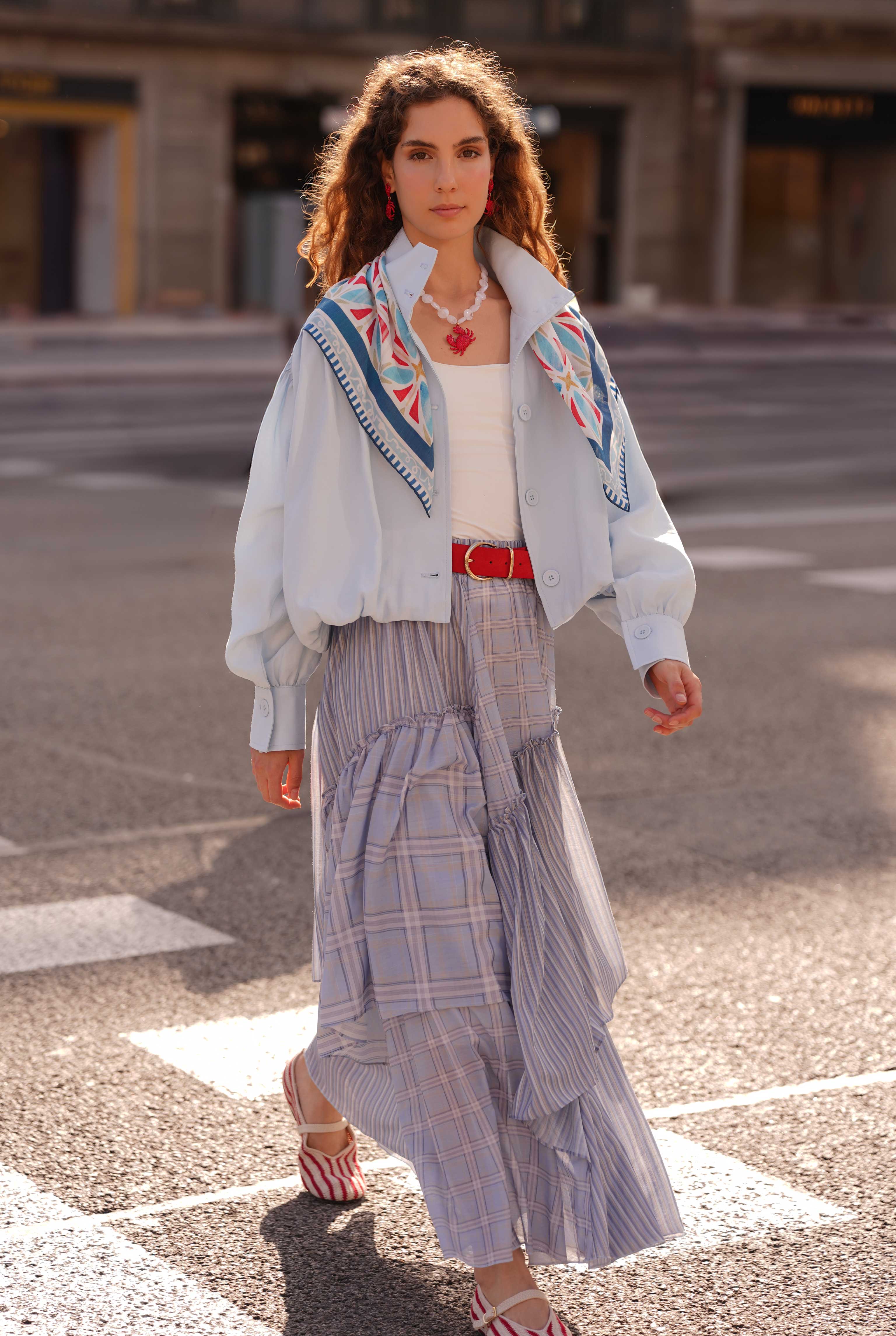 High Neck Bomber Jacket Ice Blue - HE-QA