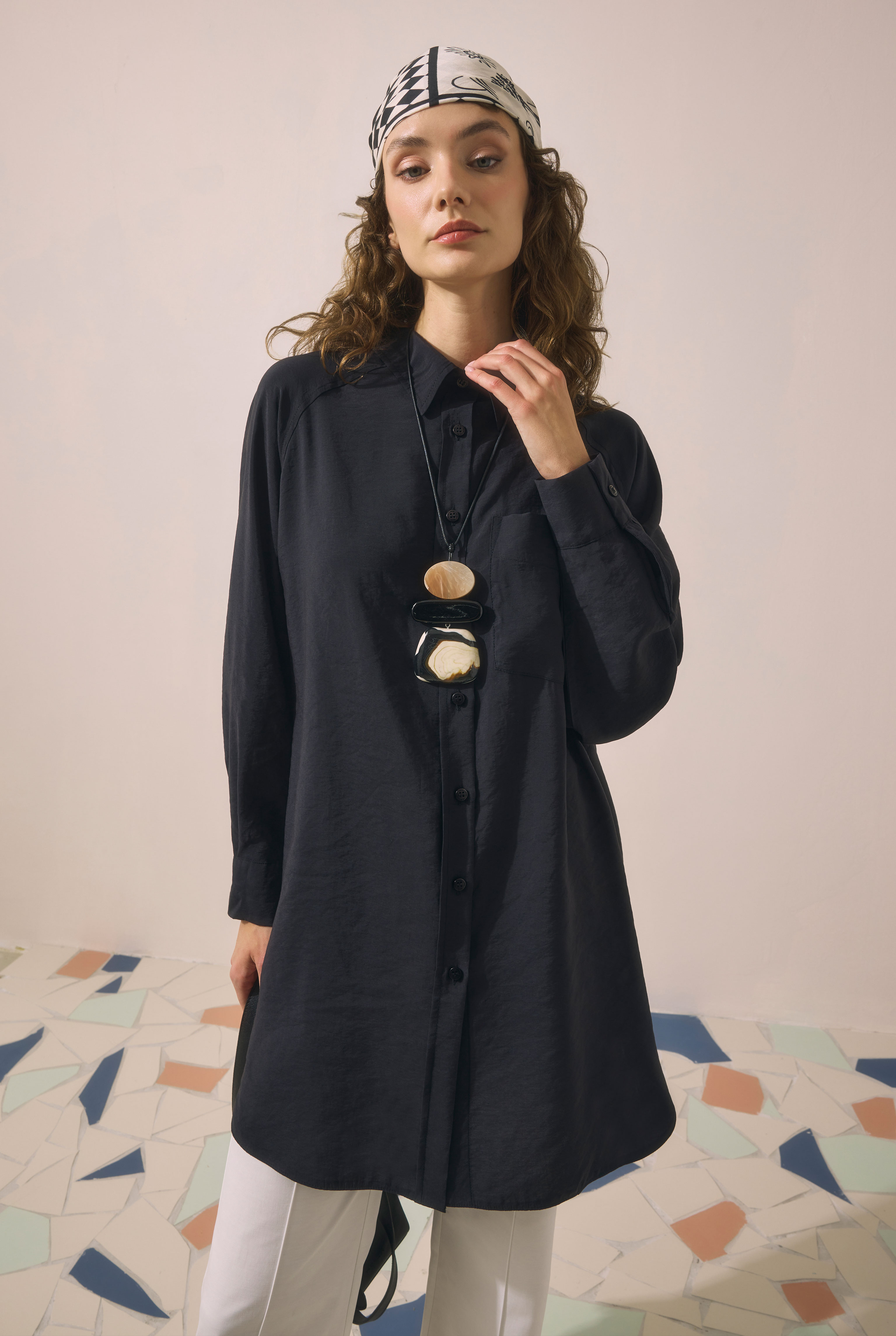 Raglan Sleeve Modal Shirt Black - 2