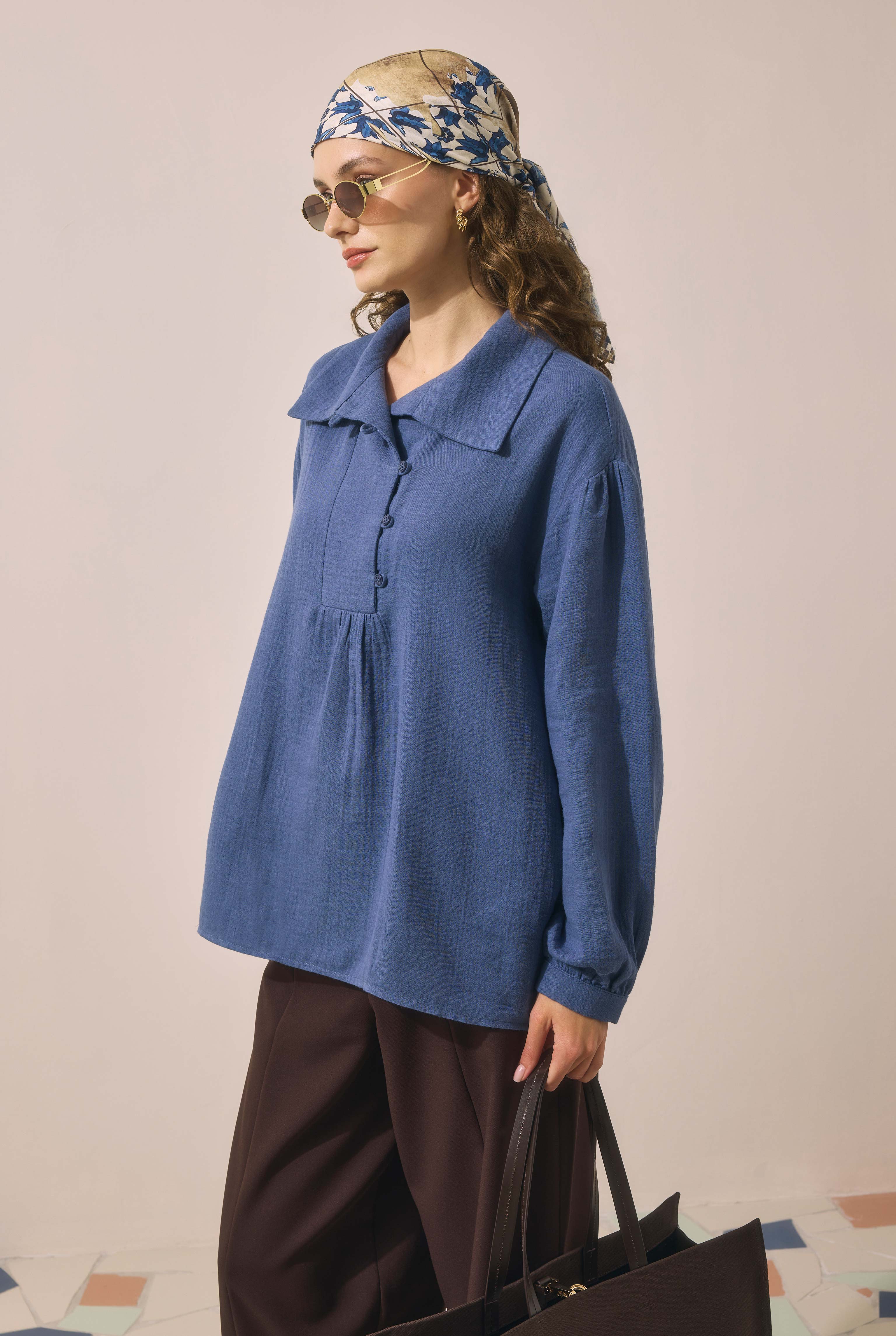 Placket Detailed Tunic Horizon Blue - 3