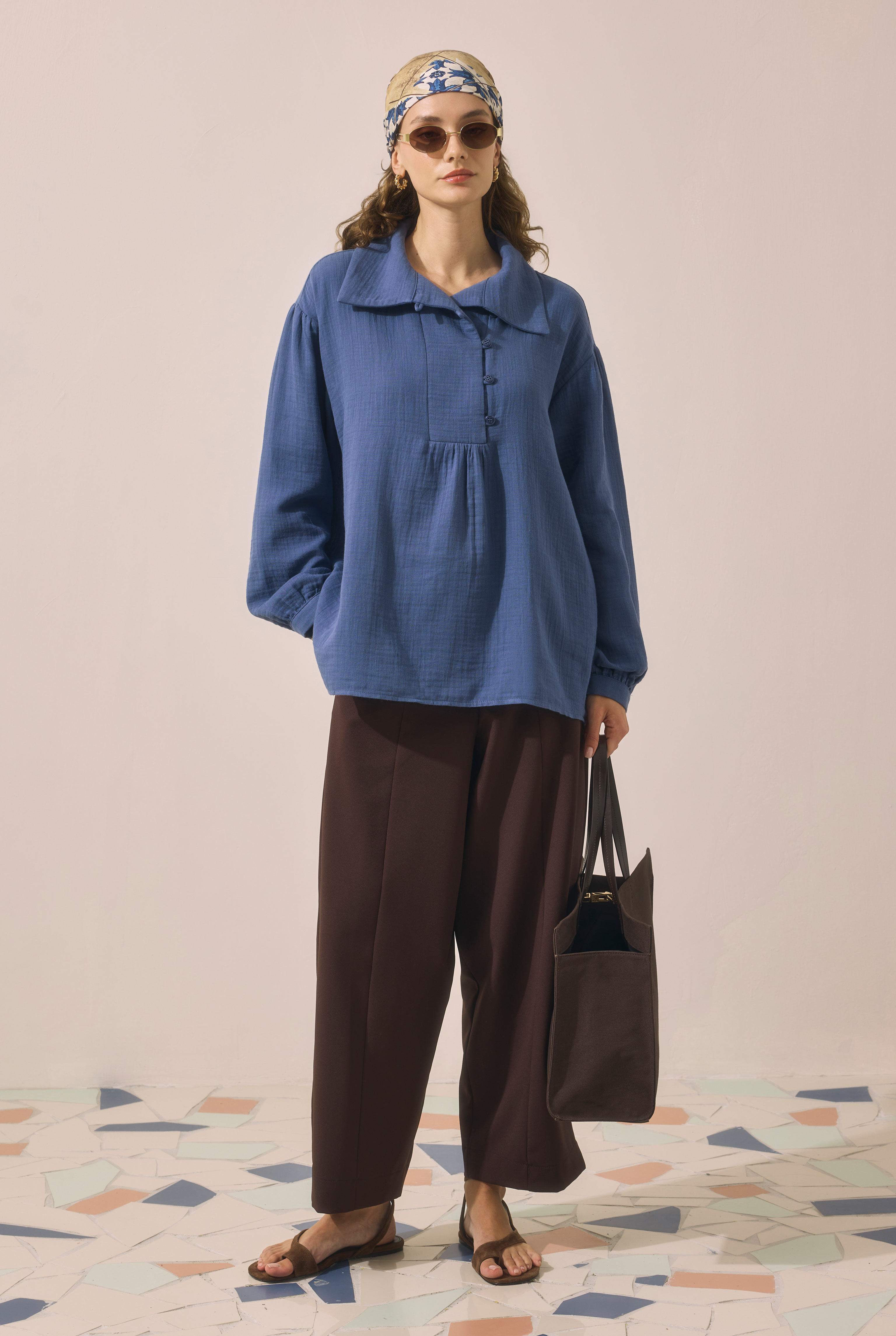Placket Detailed Tunic Horizon Blue - 2