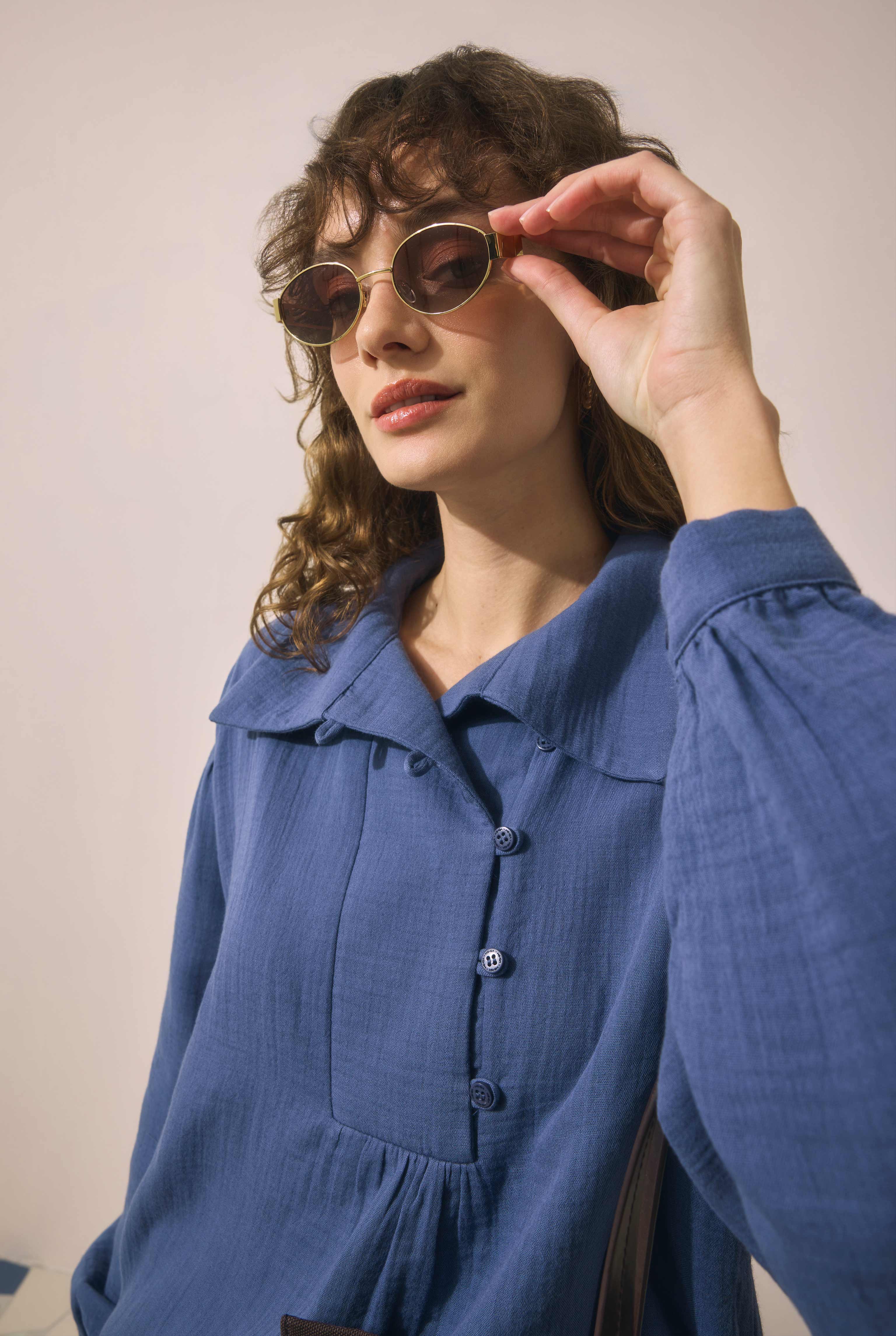 Placket Detailed Tunic Horizon Blue - 4