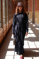 Embroidered Cotton Dress Navy Blue 