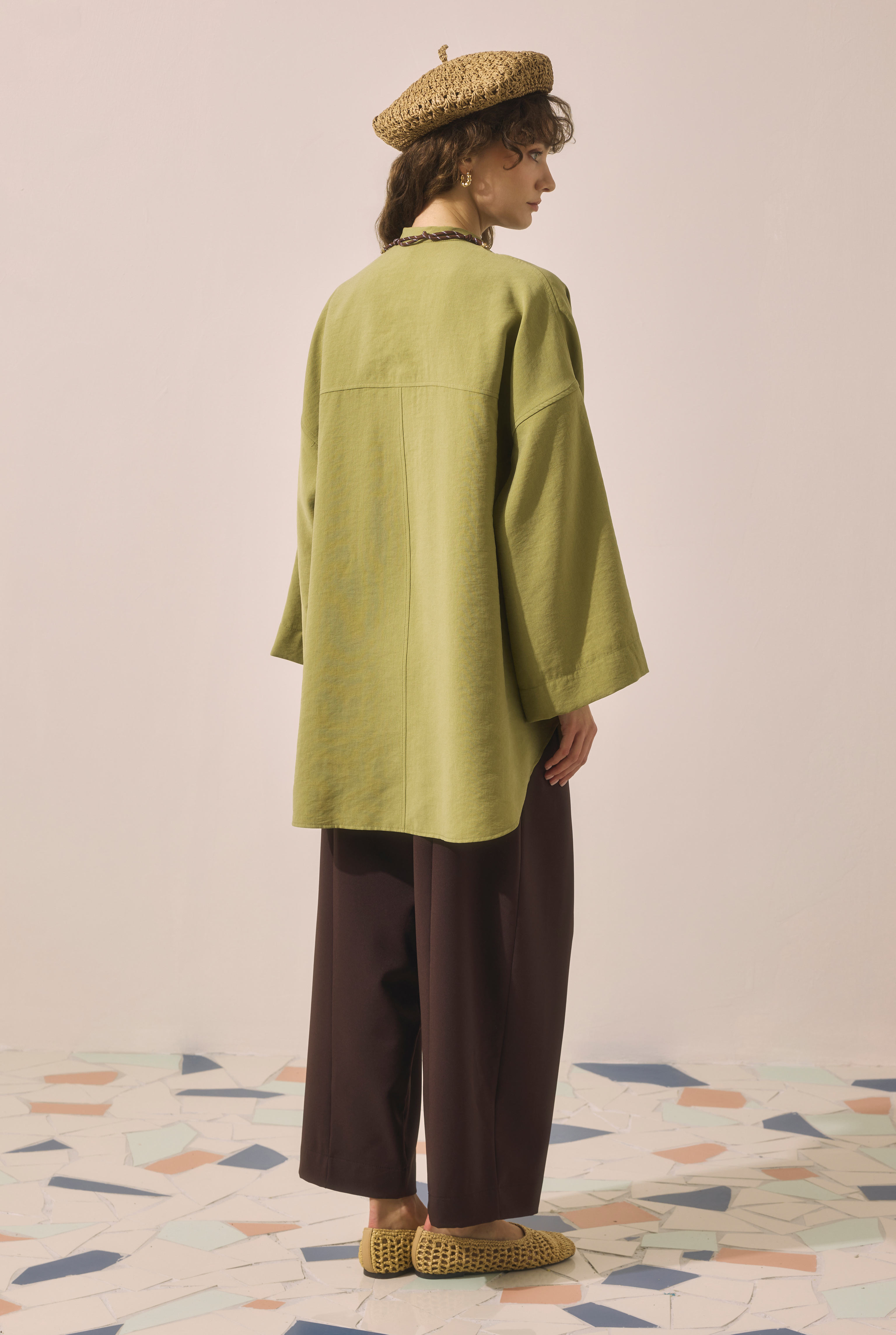Pleat Detailed Shirt Oil Green - 5