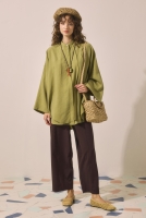 Pleat Detailed Shirt Oil Green 