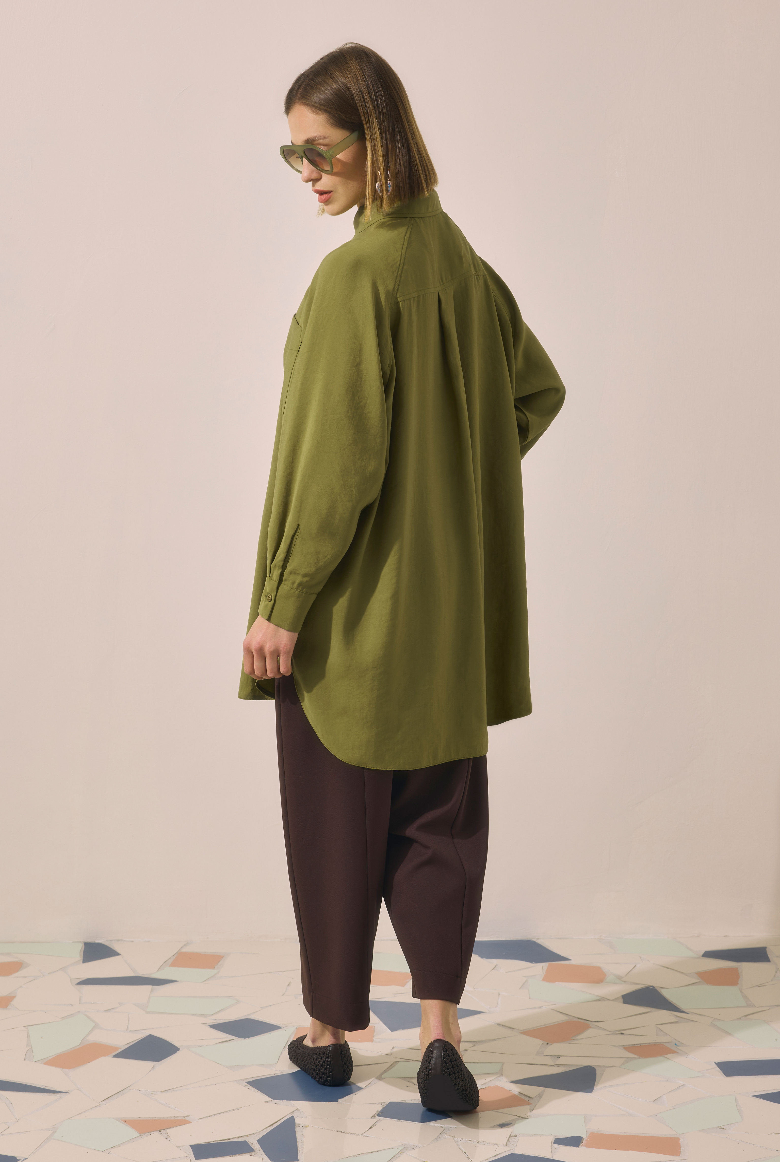 Raglan Sleeve Modal Shirt Oil Green - 4