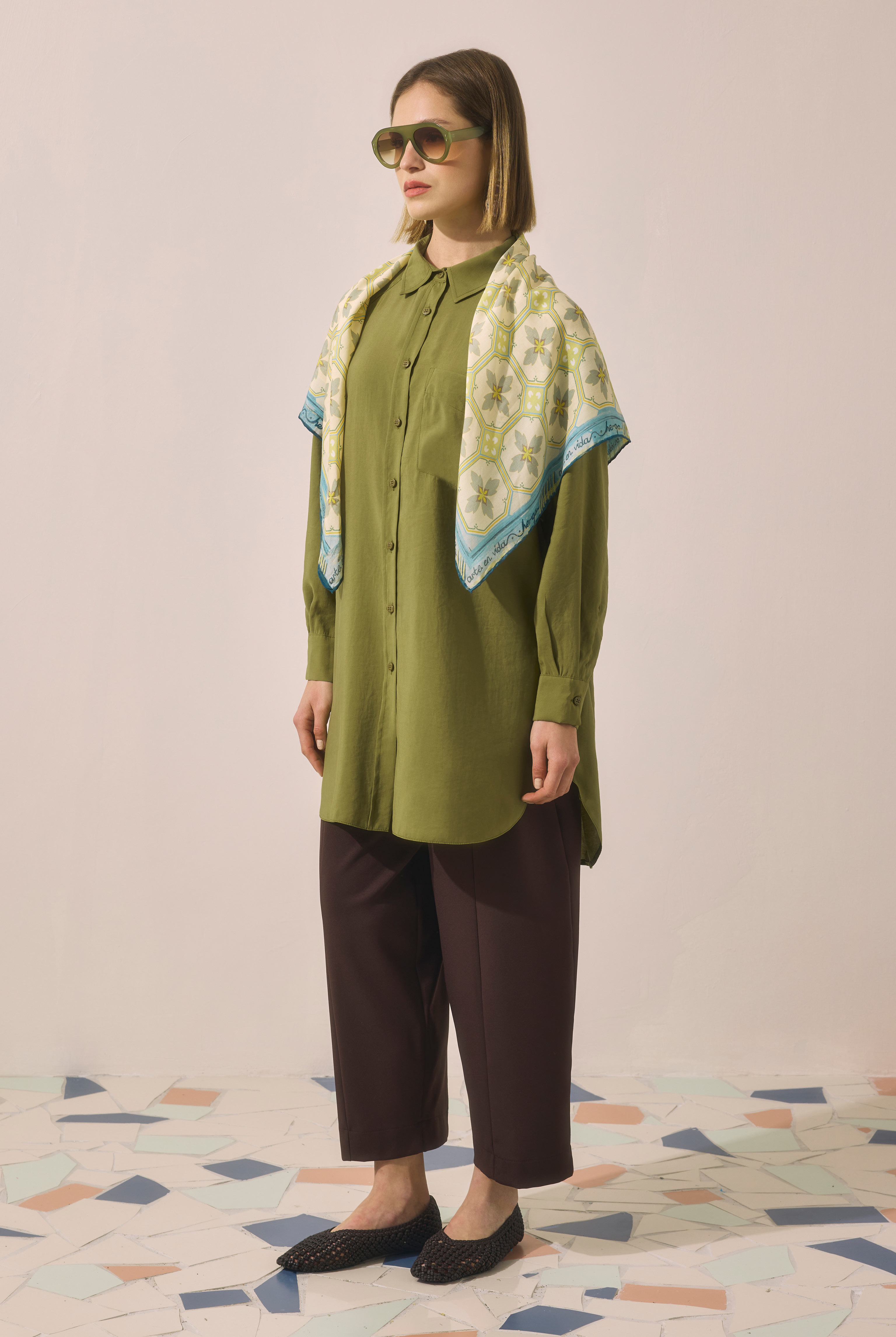 Raglan Sleeve Modal Shirt Oil Green - 3