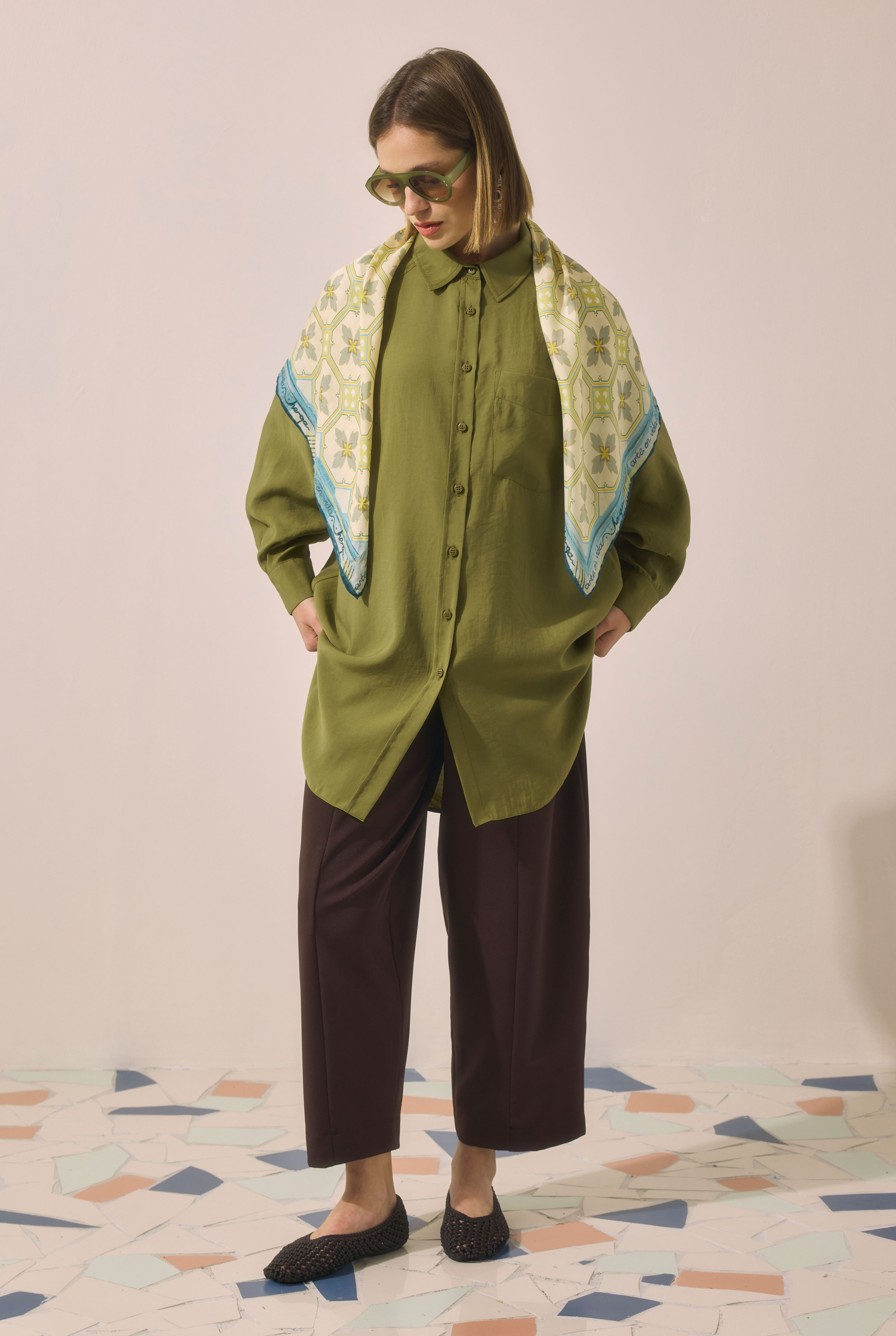Raglan Sleeve Modal Shirt Oil Green - 2