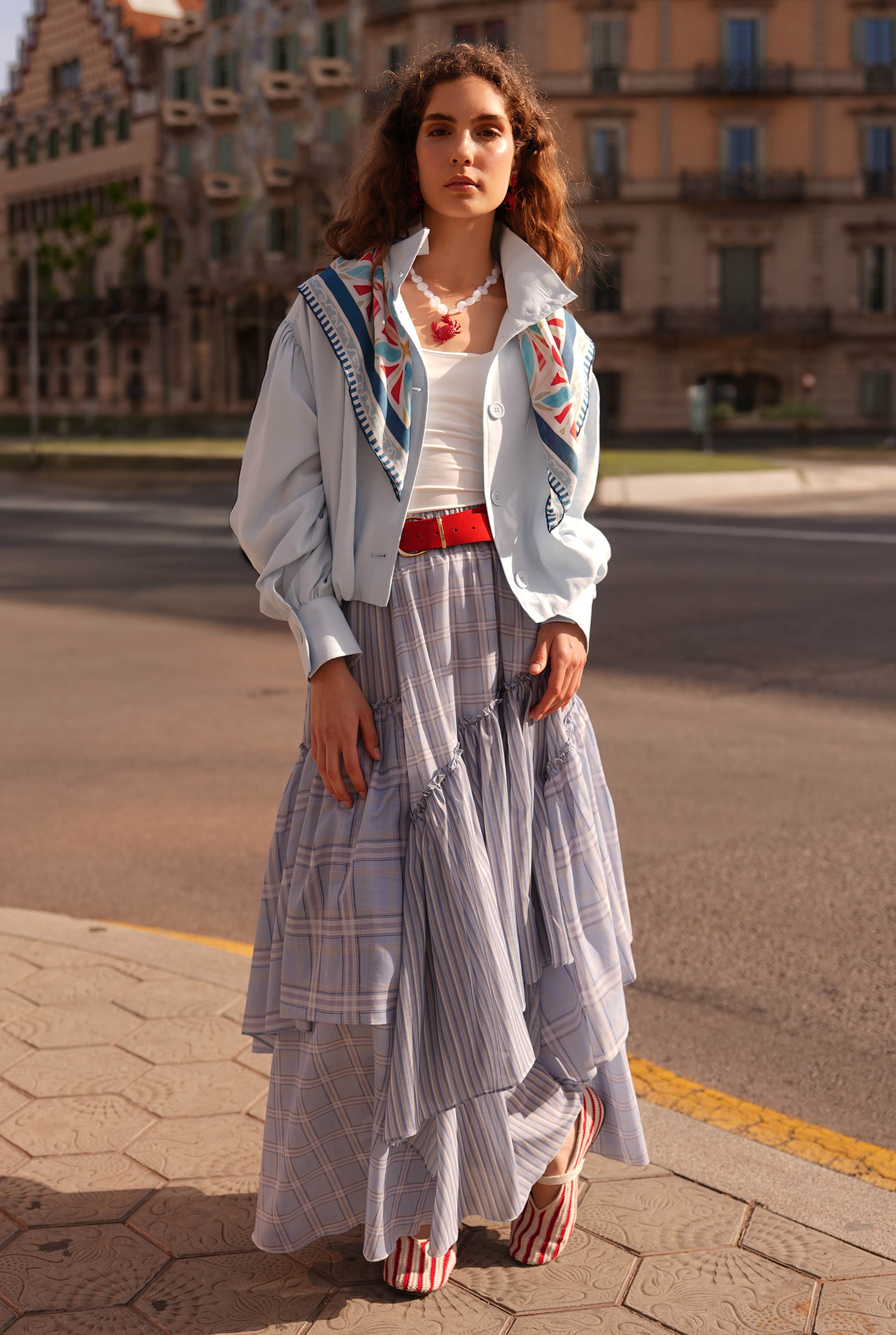 Tiered Voile Skirt Blue - 1