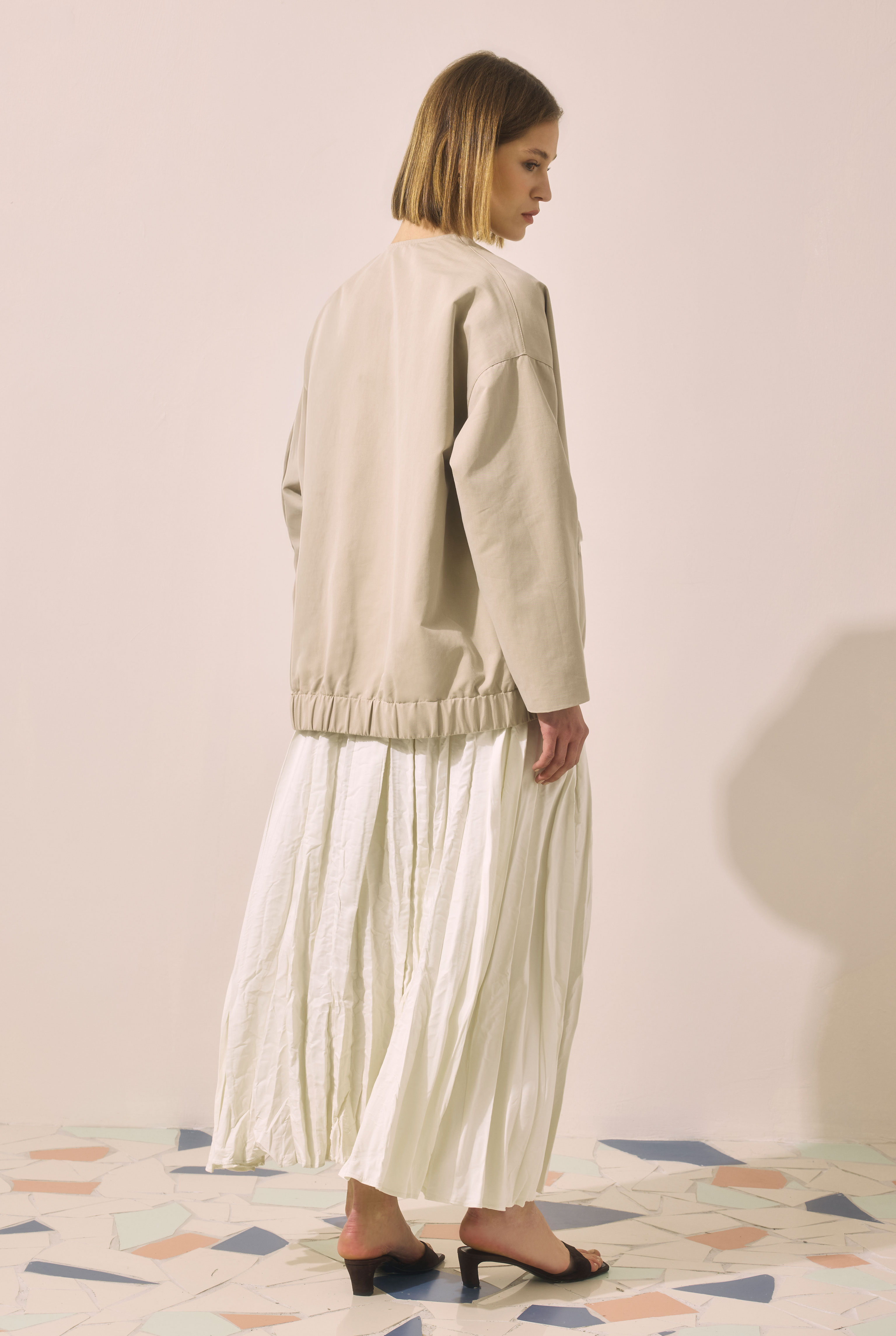 Canvas Bomber Jacket Sand Beige - 5