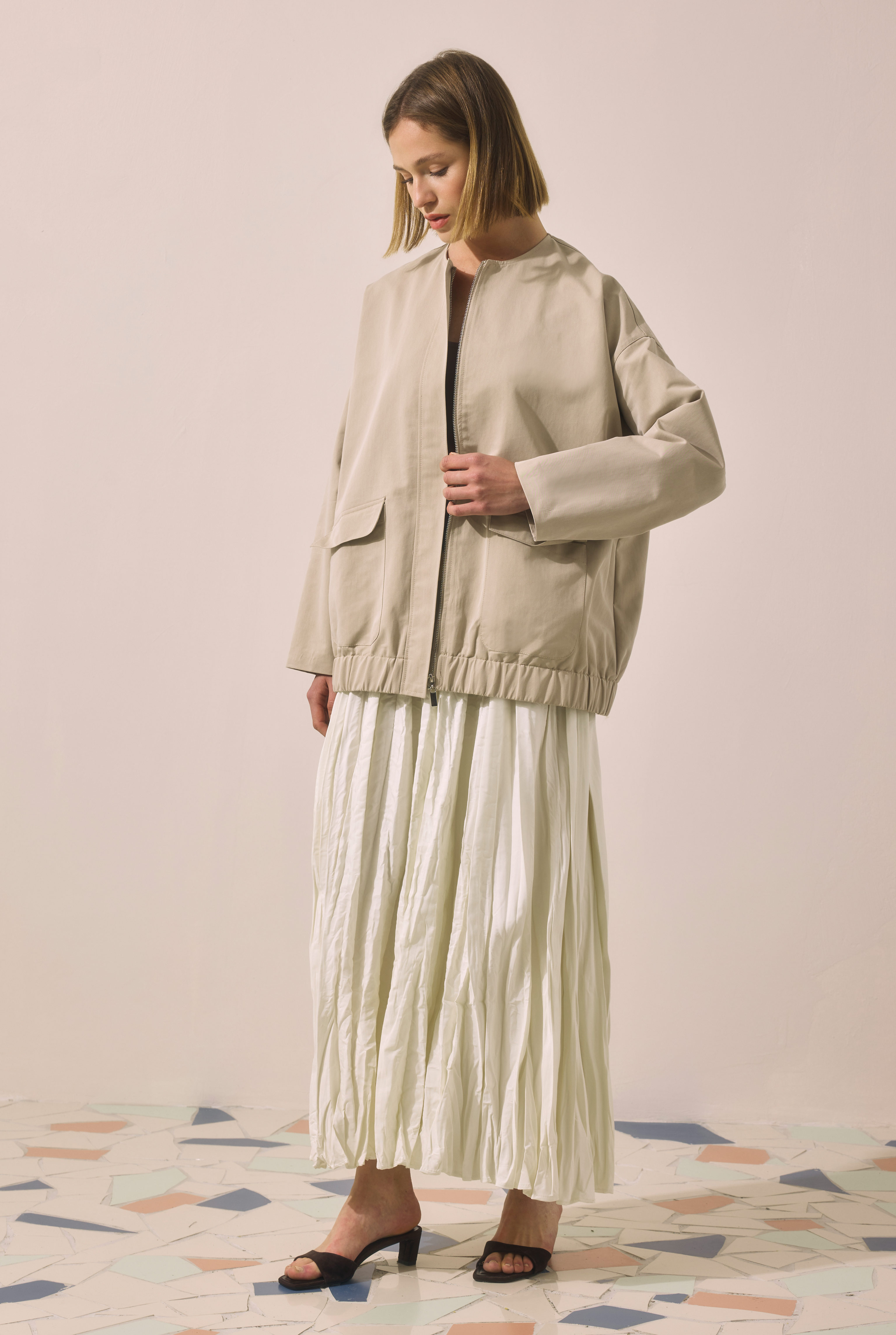 Canvas Bomber Jacket Sand Beige - 6