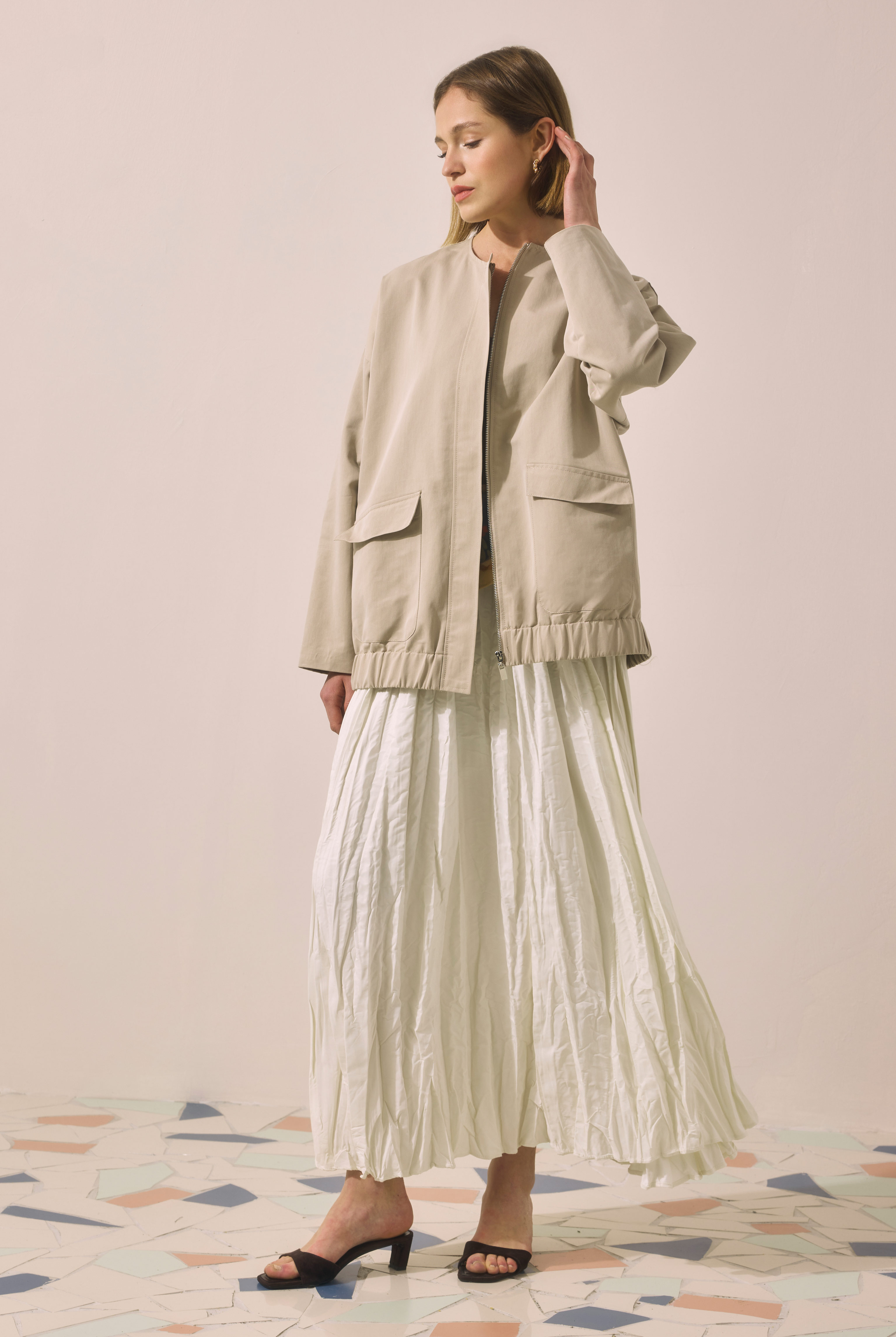 Canvas Bomber Jacket Sand Beige - 7