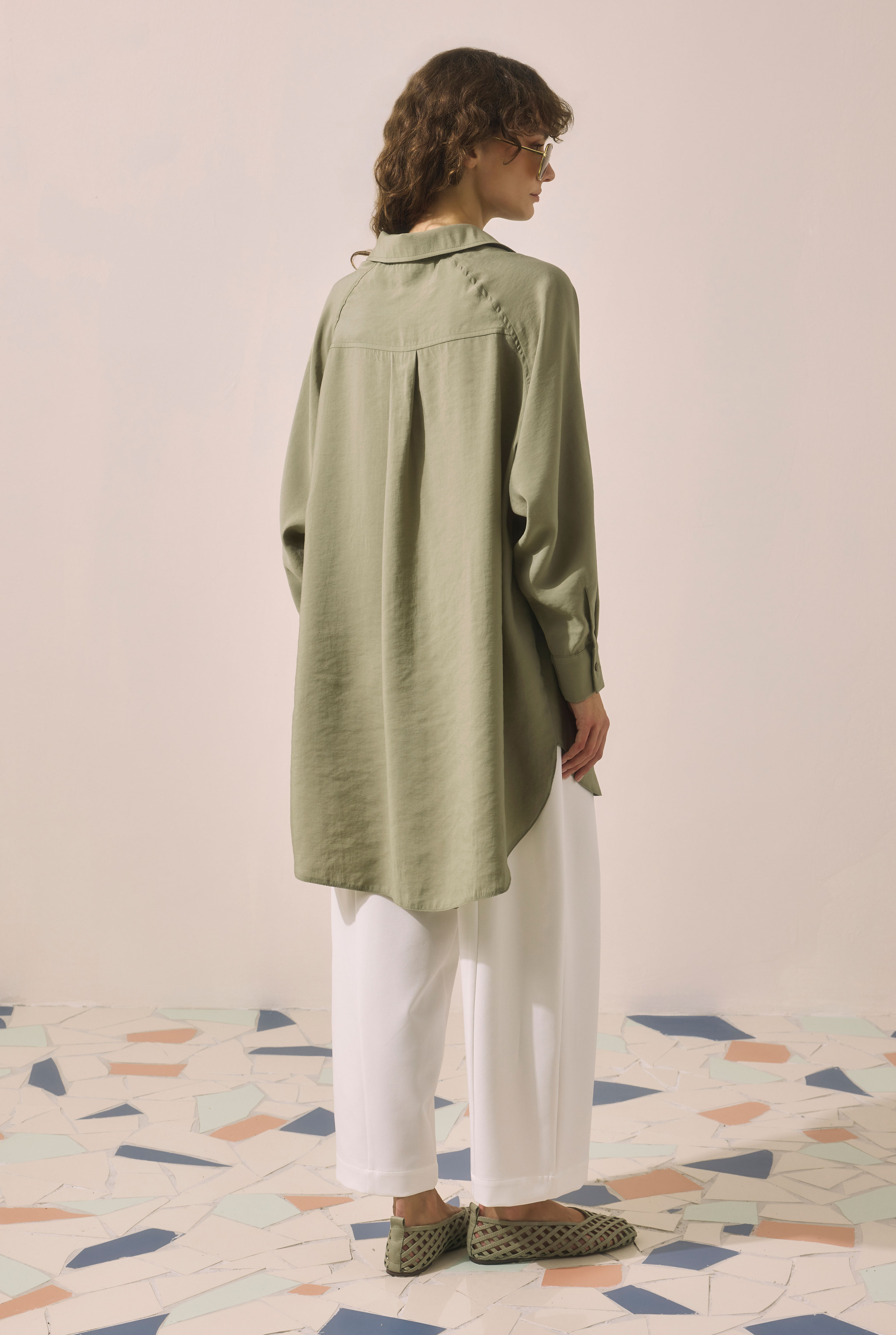 Raglan Sleeve Modal Shirt Light Khaki - 4