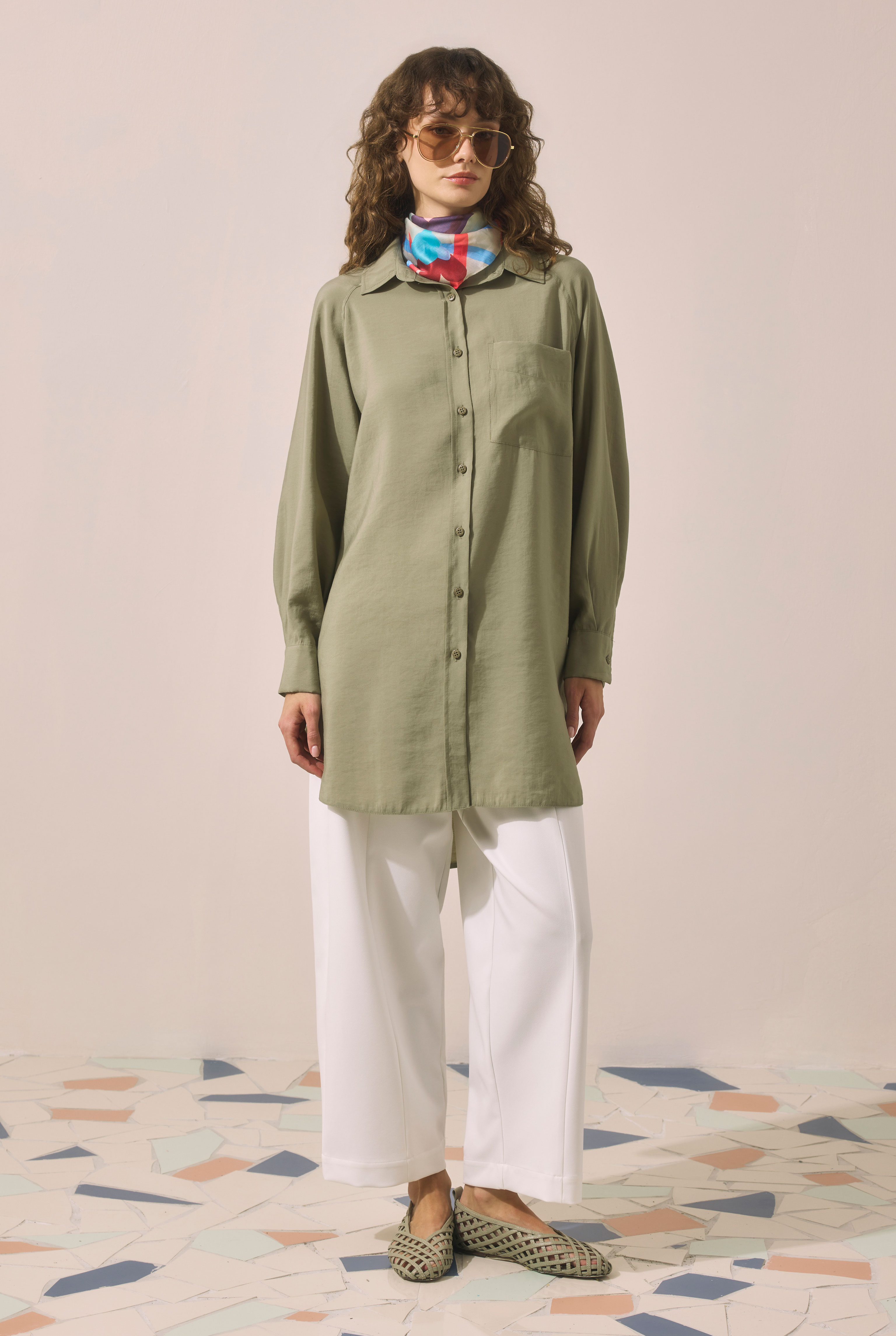 Raglan Sleeve Modal Shirt Light Khaki - 2