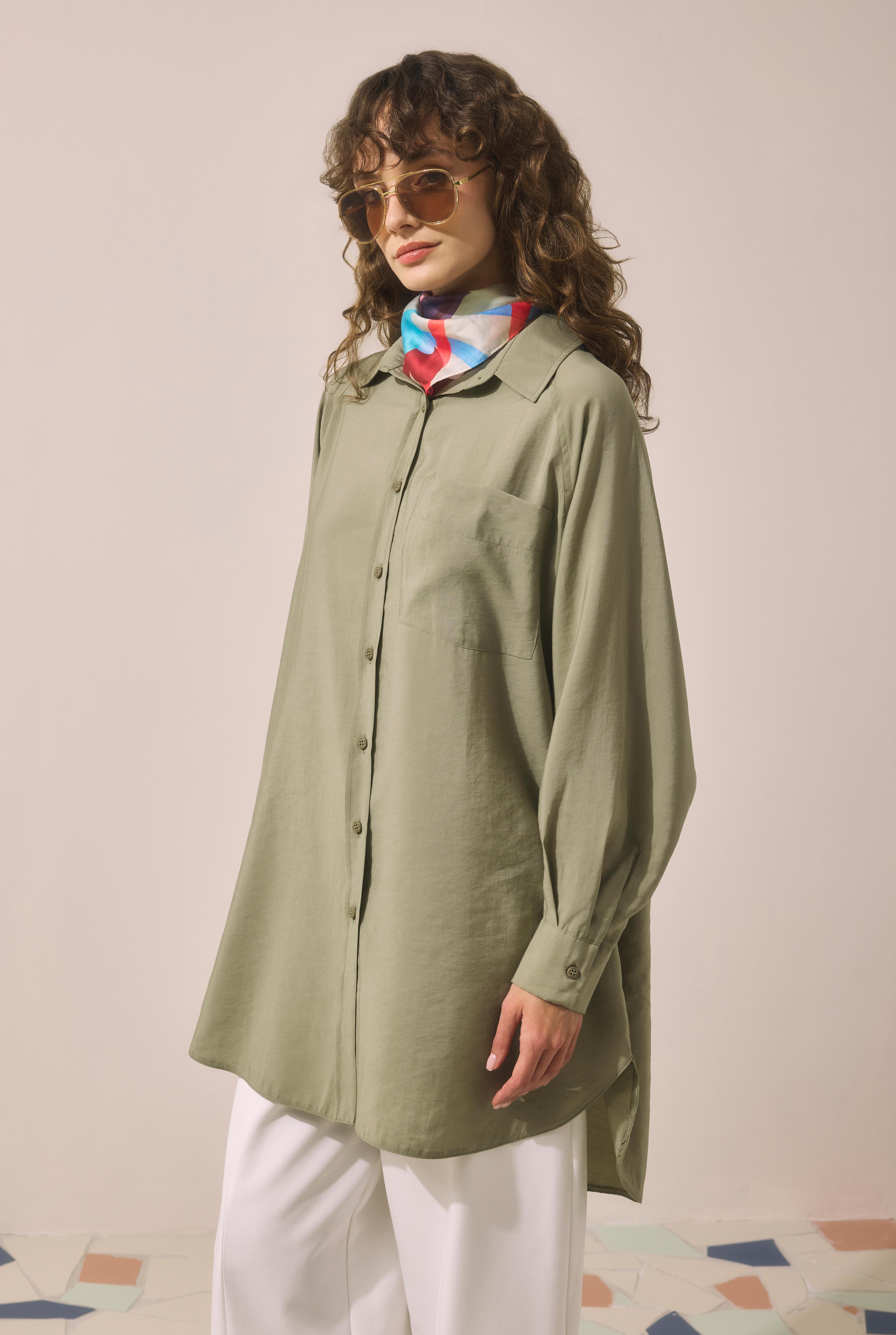 Raglan Sleeve Modal Shirt Light Khaki - HE-QA