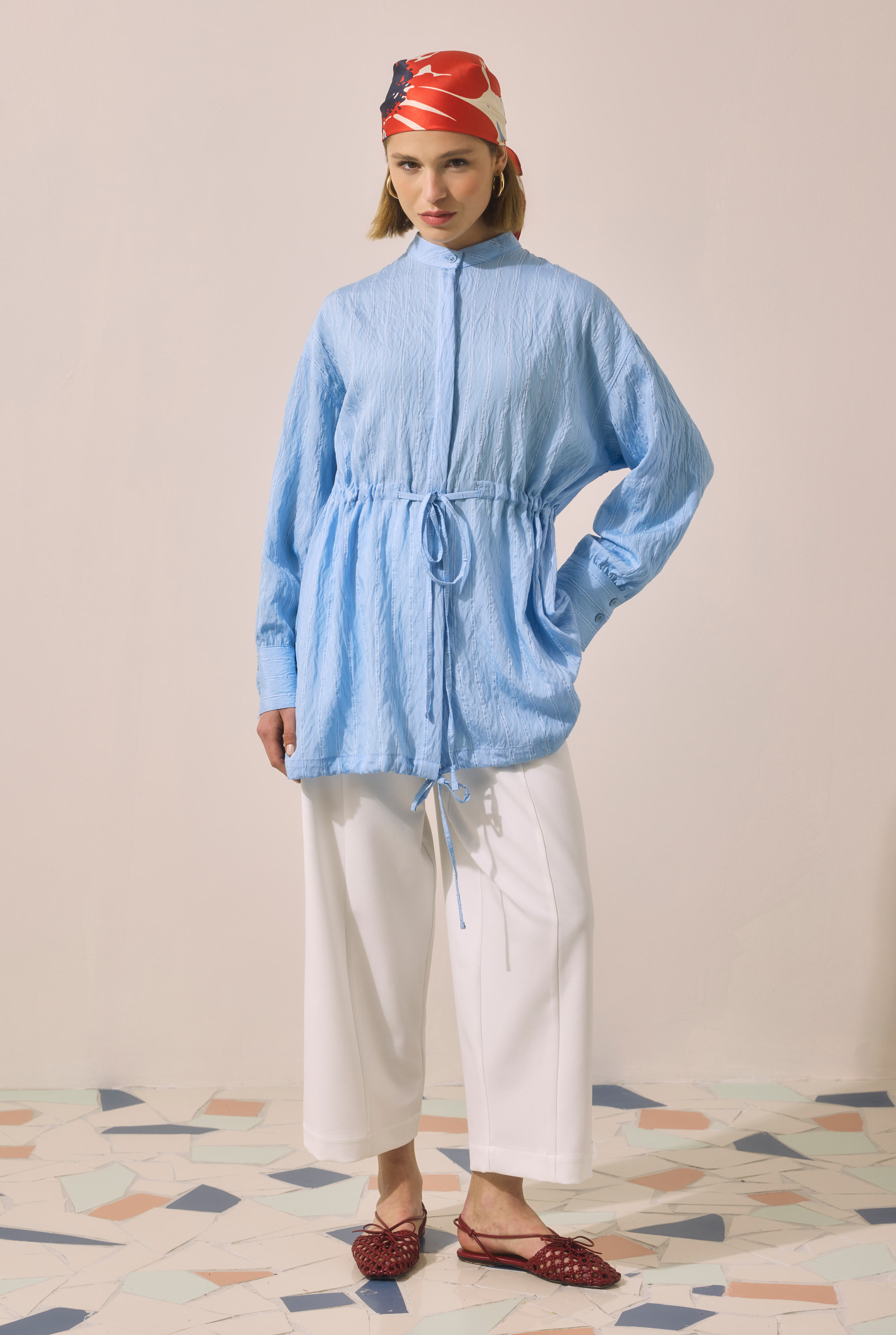 Tunnel Detailed Striped Shirt Blue - 2
