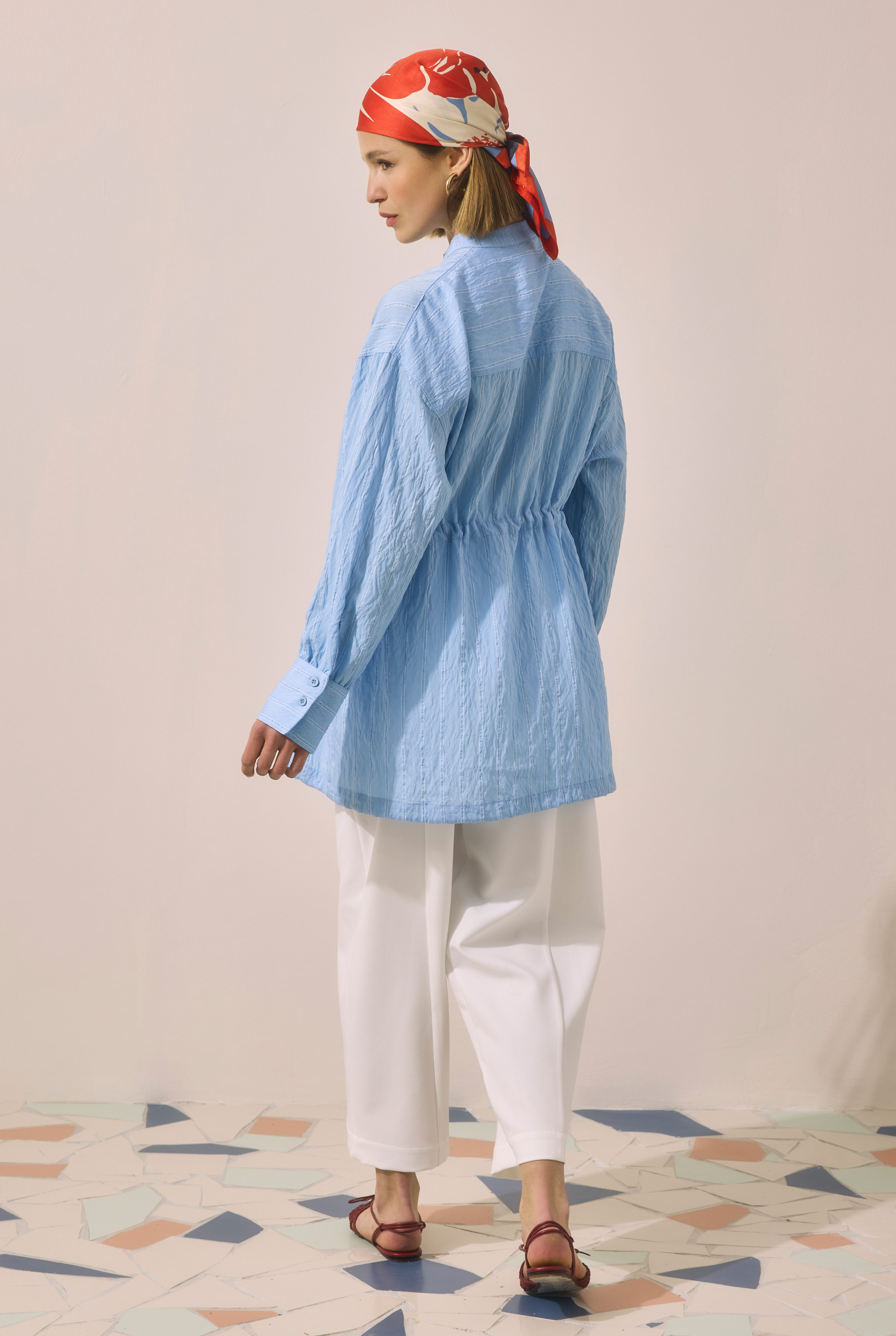 Tunnel Detailed Striped Shirt Blue - 3