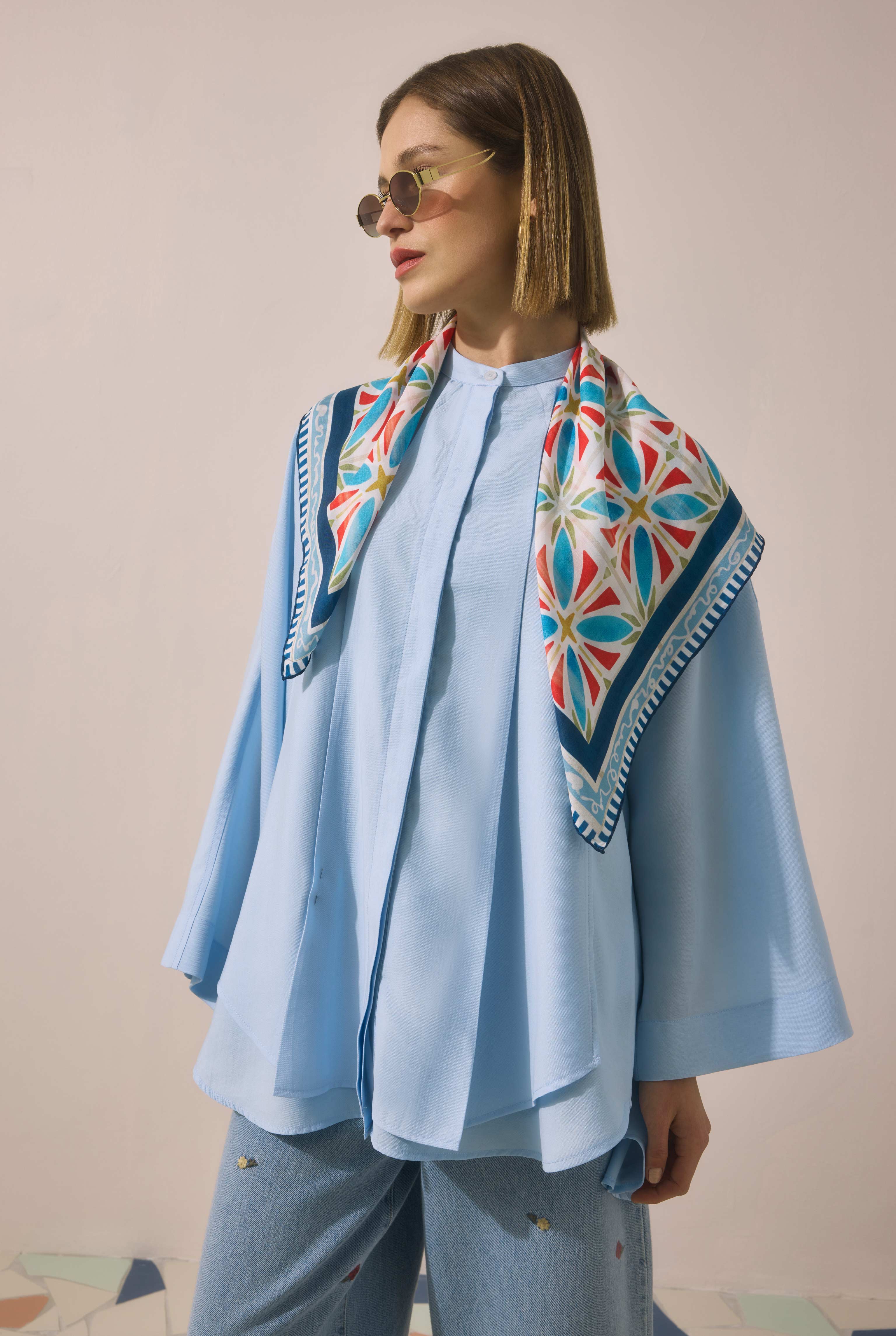 Pleat Detailed Shirt Baby Blue - 2