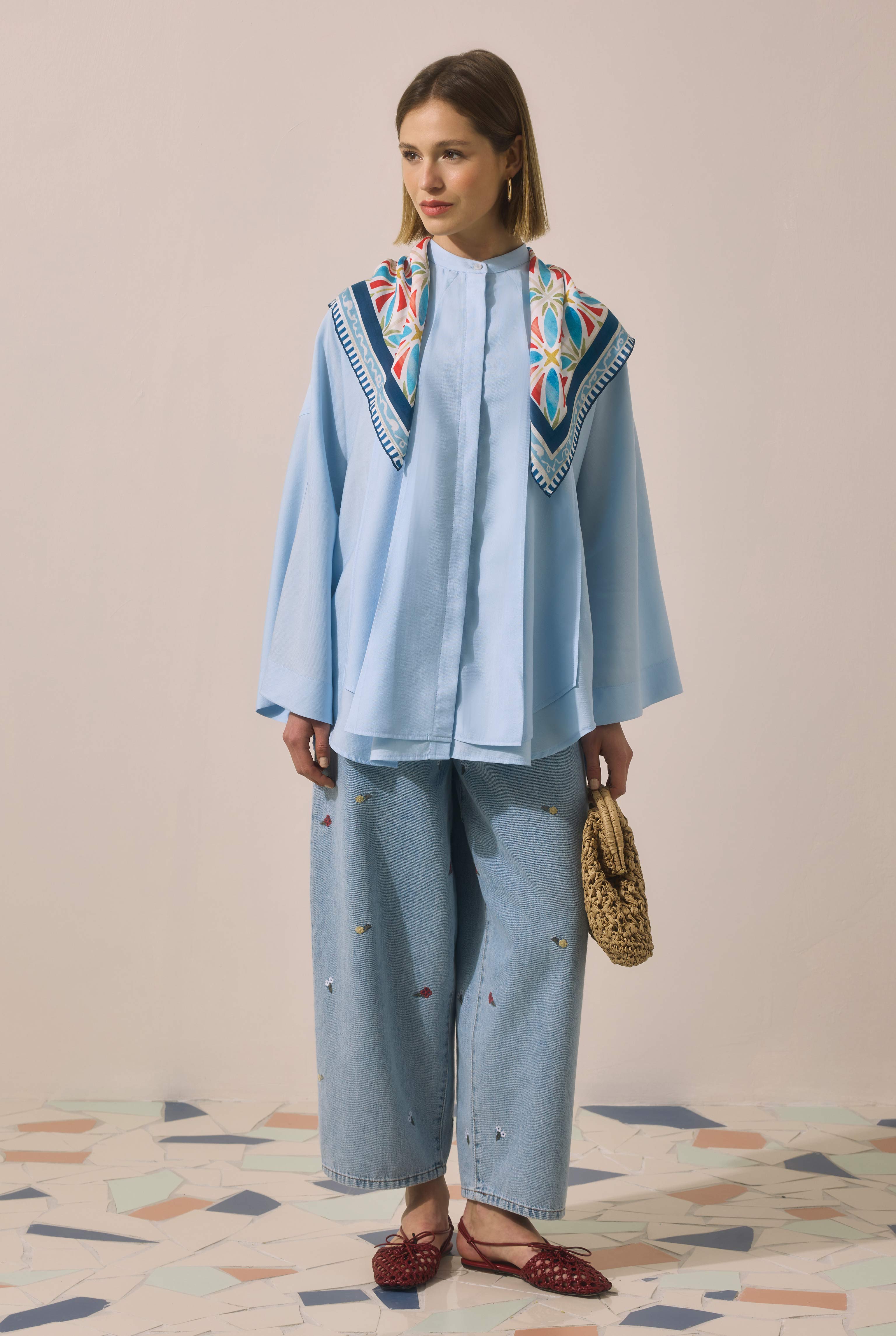 Pleat Detailed Shirt Baby Blue - HE-QA