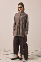 Tunnel Detailed Striped Shirt Brown 