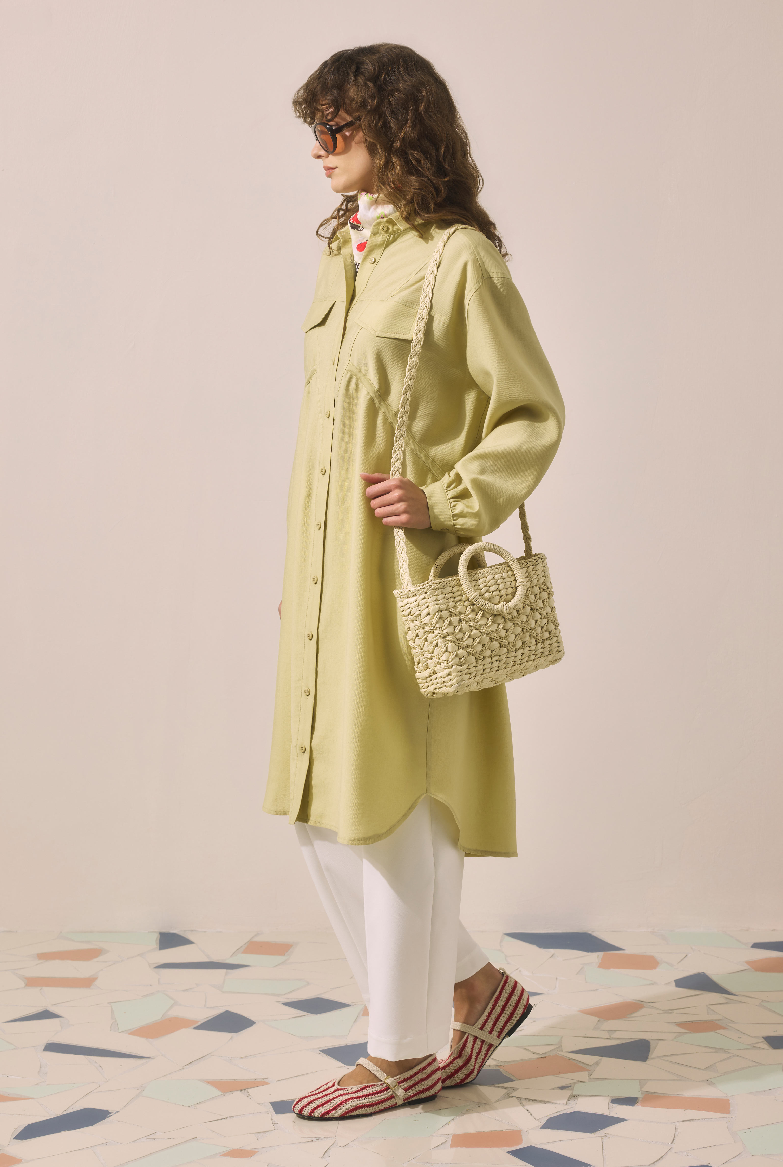 Straw Handle Basket Bag Beige - 5