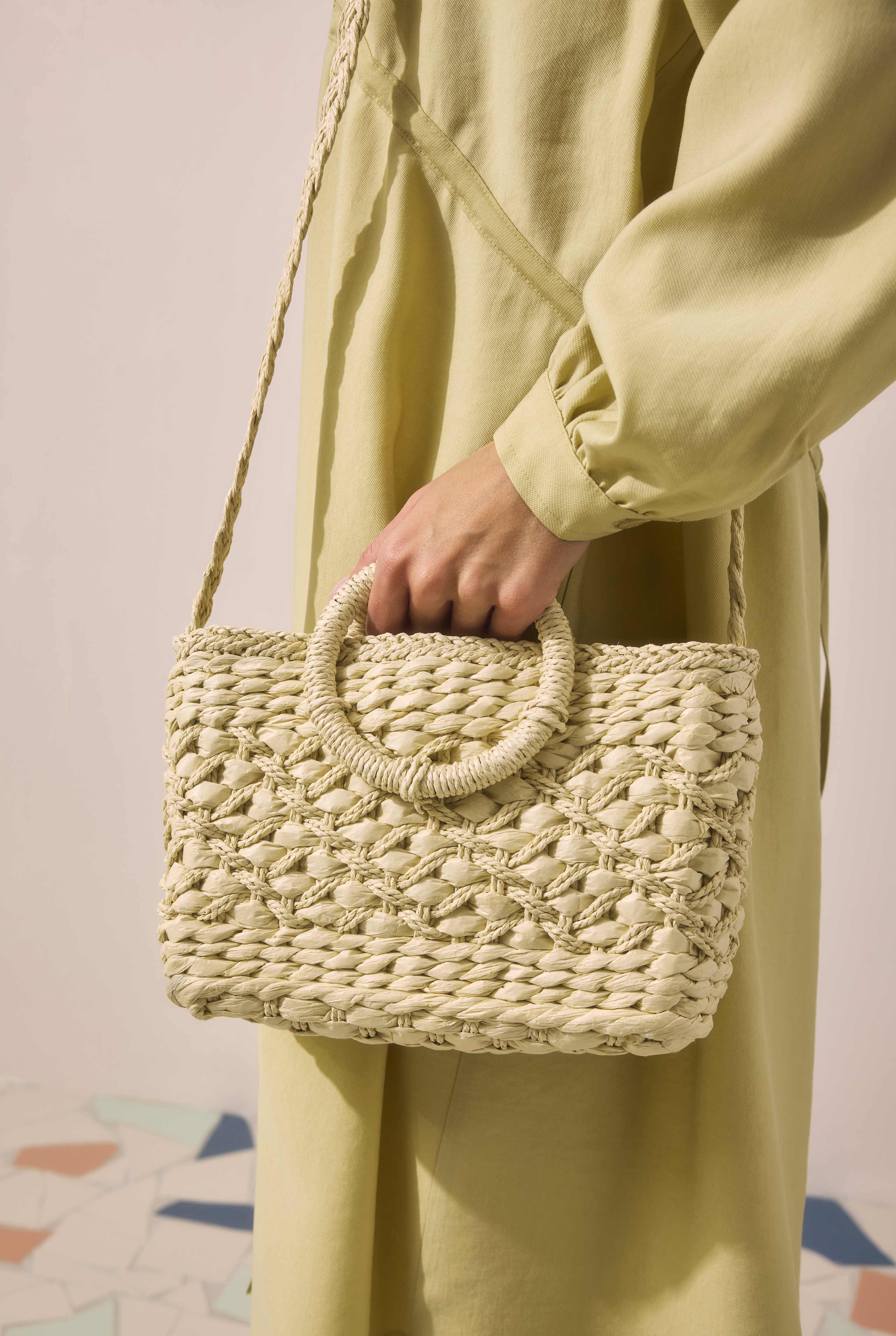 Straw Handle Basket Bag Beige - 3