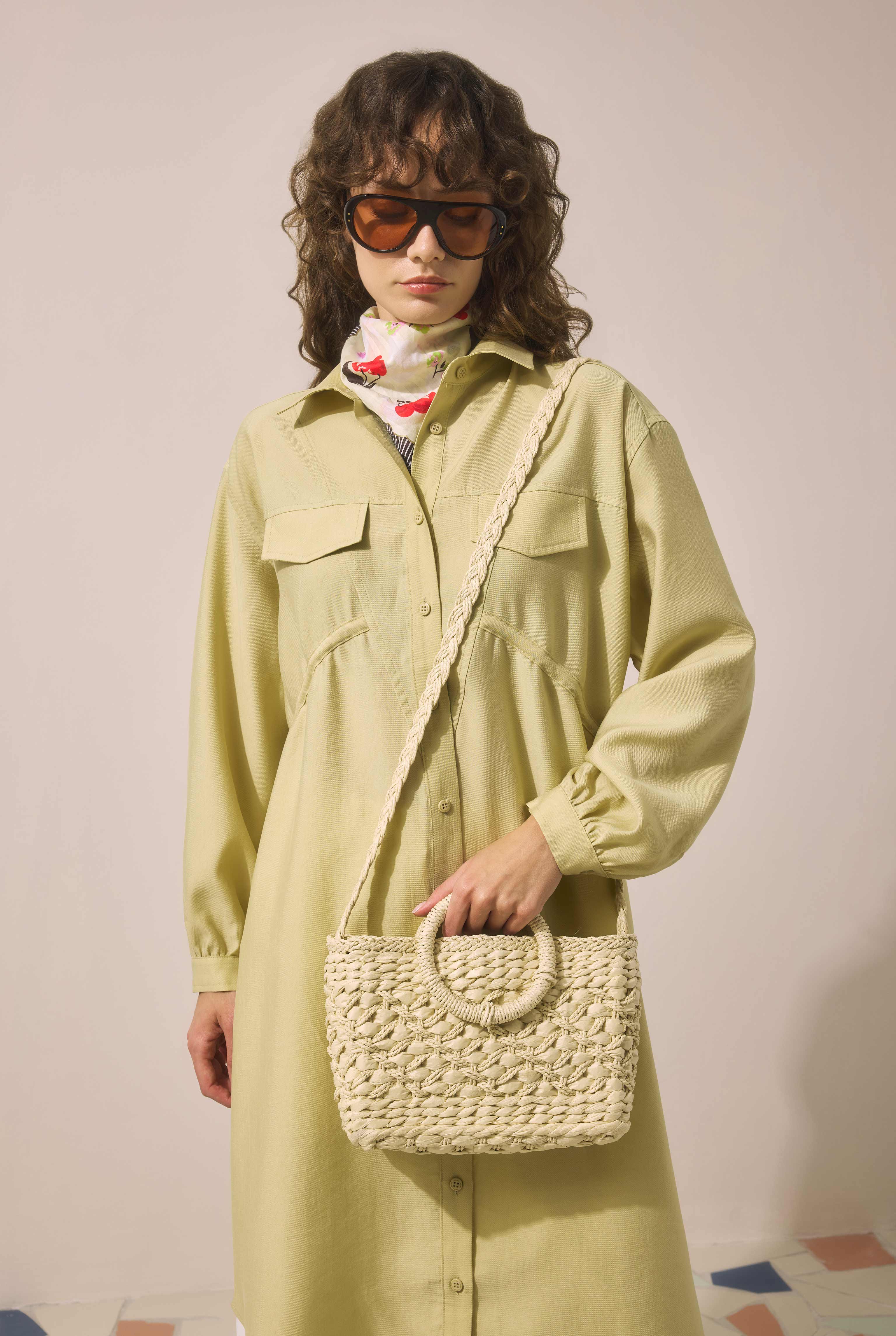 Straw Handle Basket Bag Beige - 2