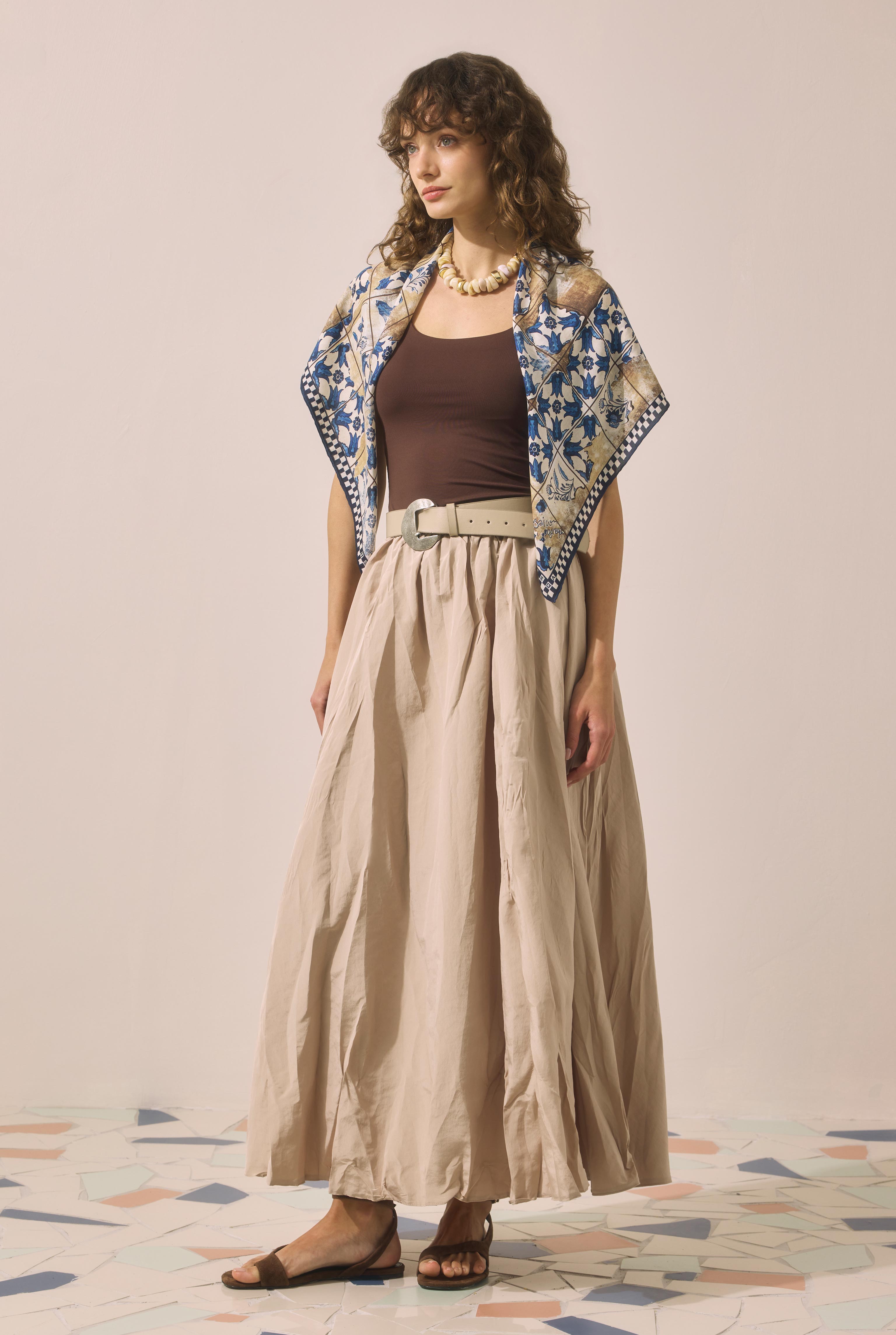 Colorful Crinkled Skirt Beige - 2