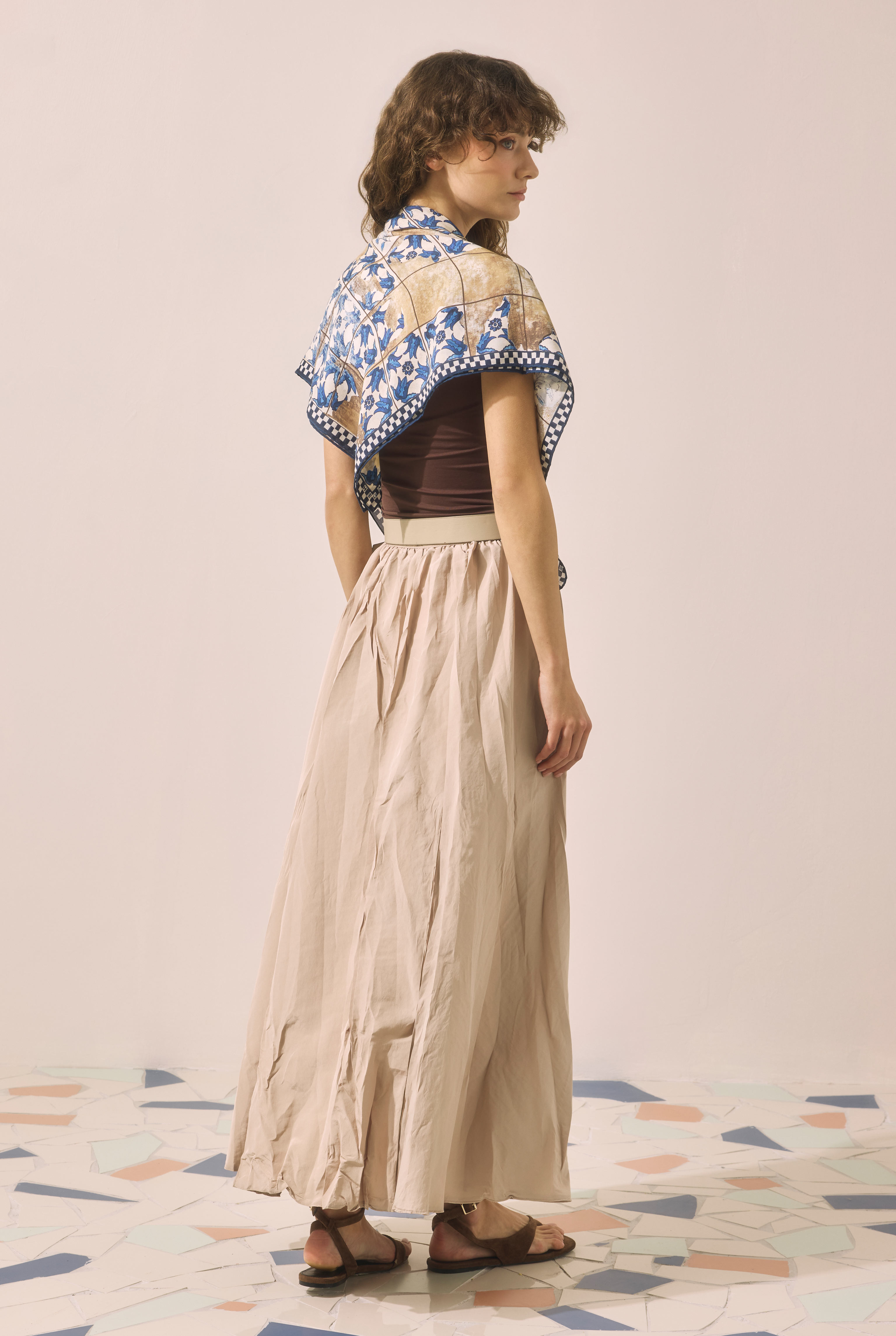 Colorful Crinkled Skirt Beige - 4