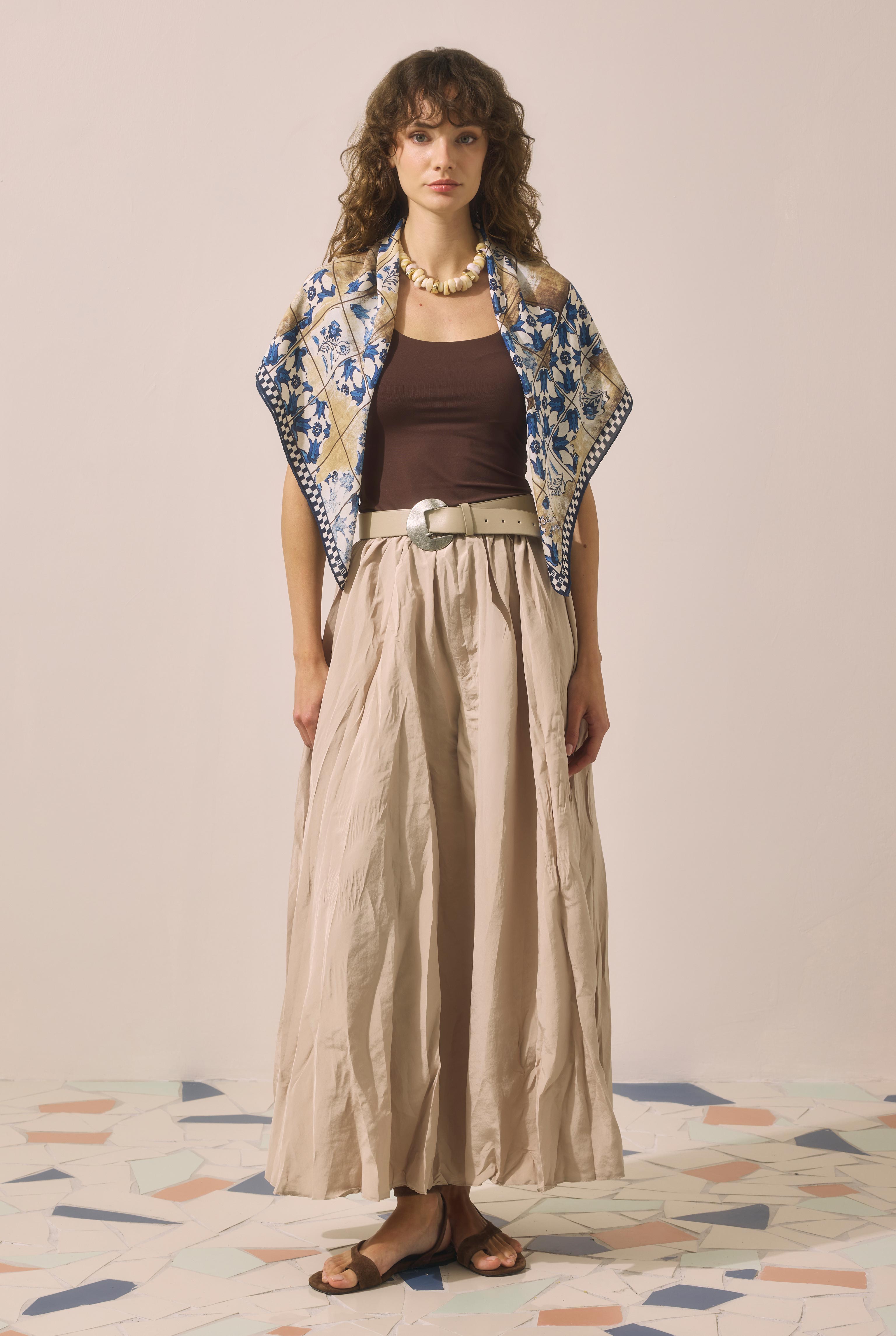Colorful Crinkled Skirt Beige - 5