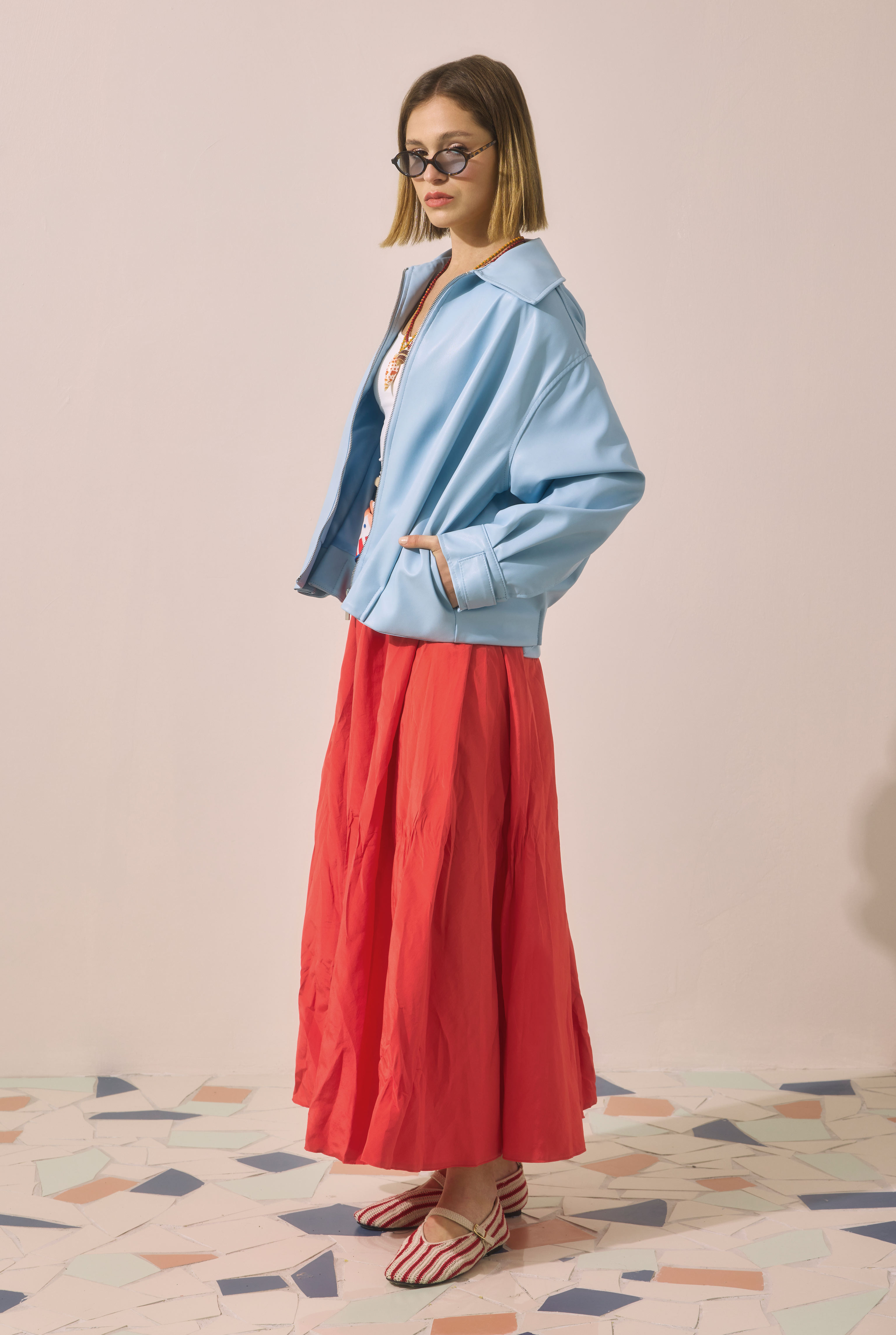 Colorful Crinkled Skirt Pomegranate - 3