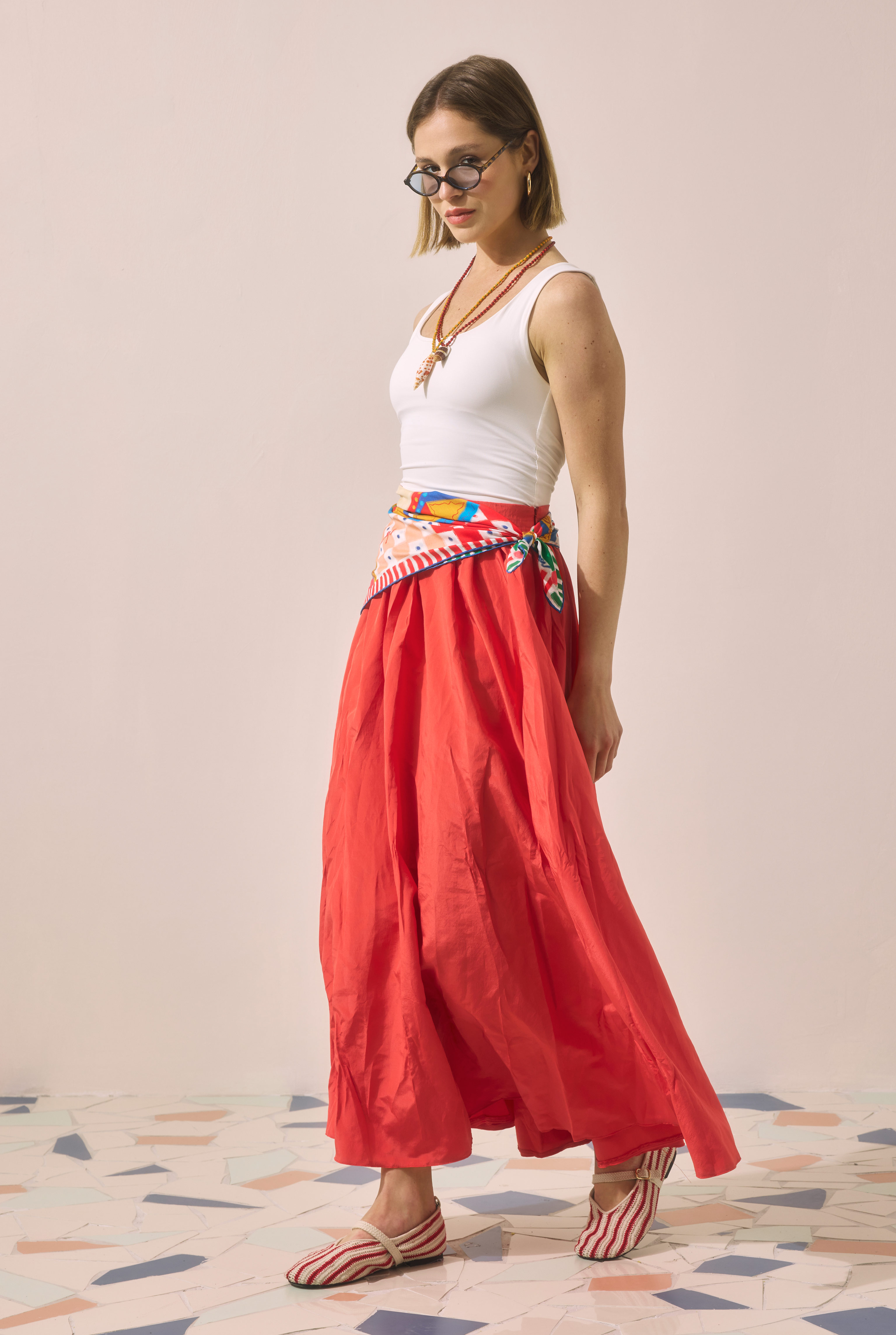 Colorful Crinkled Skirt Pomegranate - 4