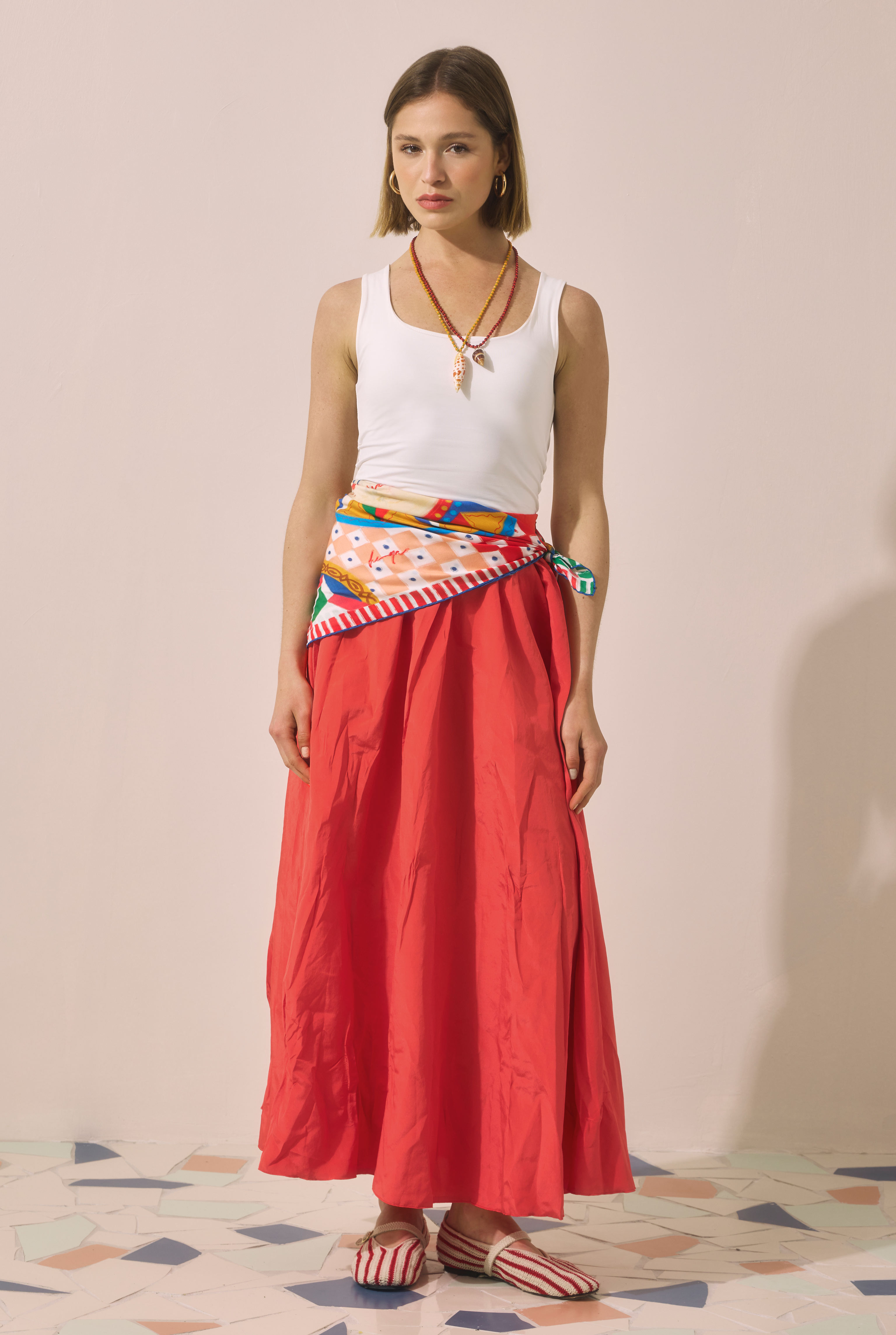 Colorful Crinkled Skirt Pomegranate - 2