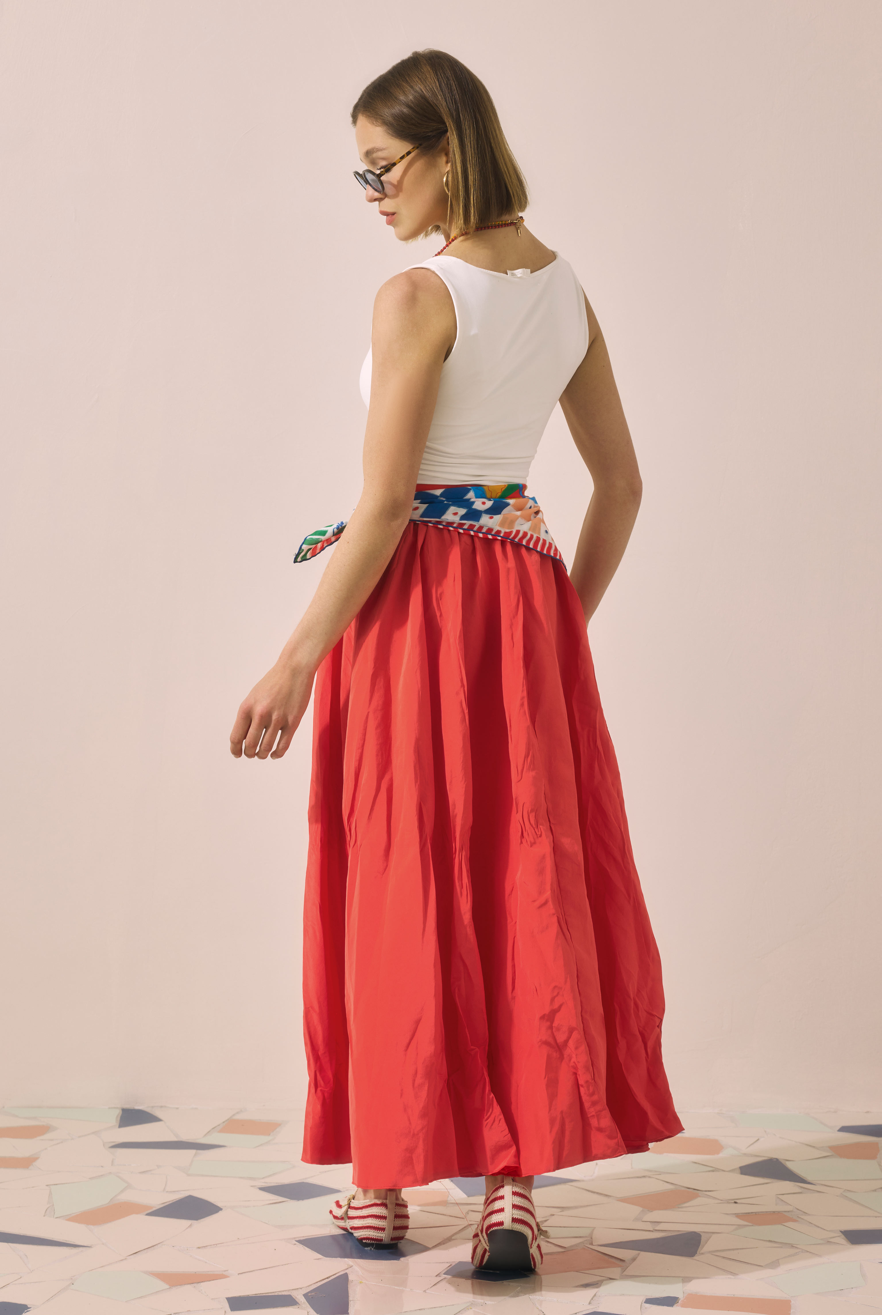 Colorful Crinkled Skirt Pomegranate - 5