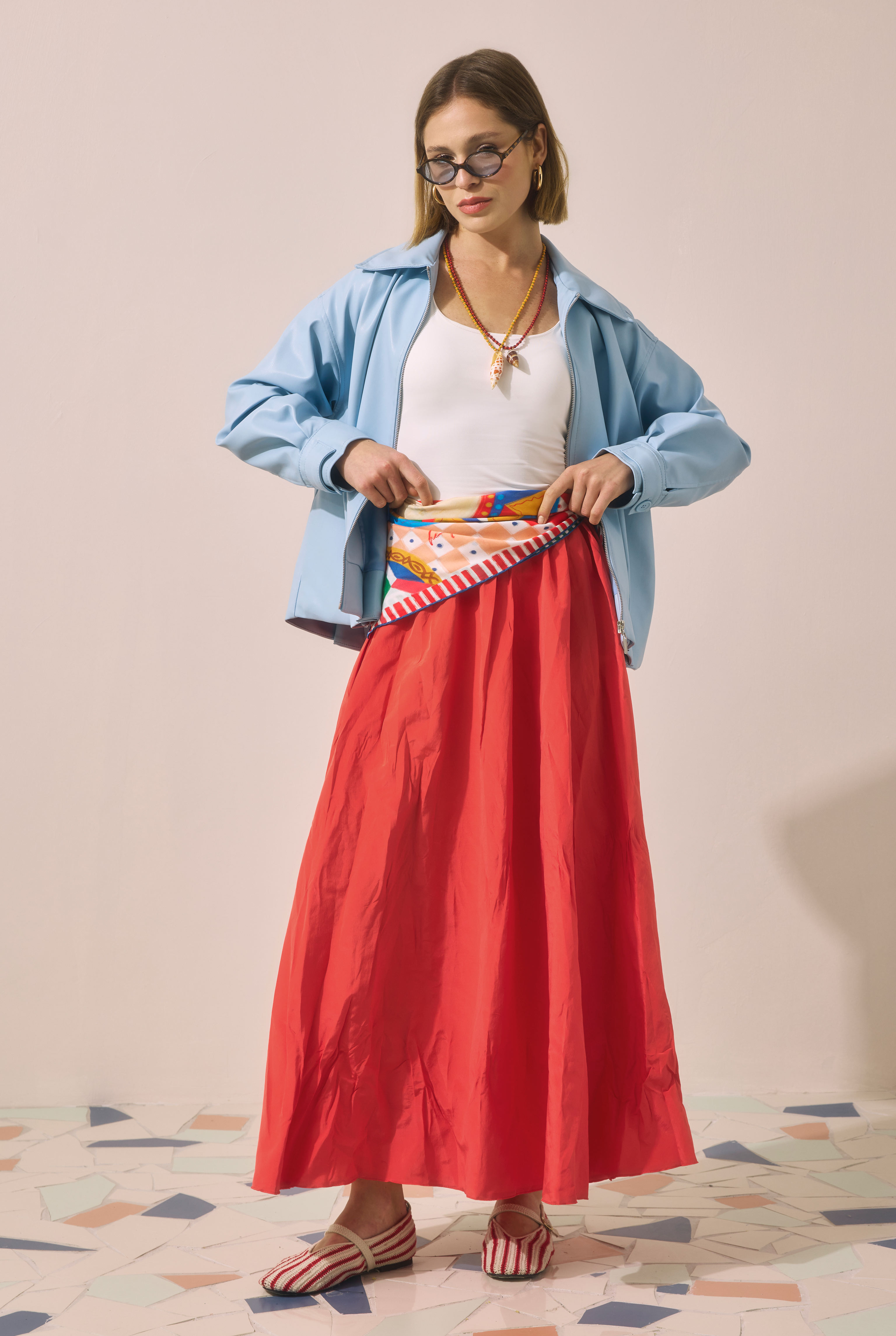 Colorful Crinkled Skirt Pomegranate - HE-QA