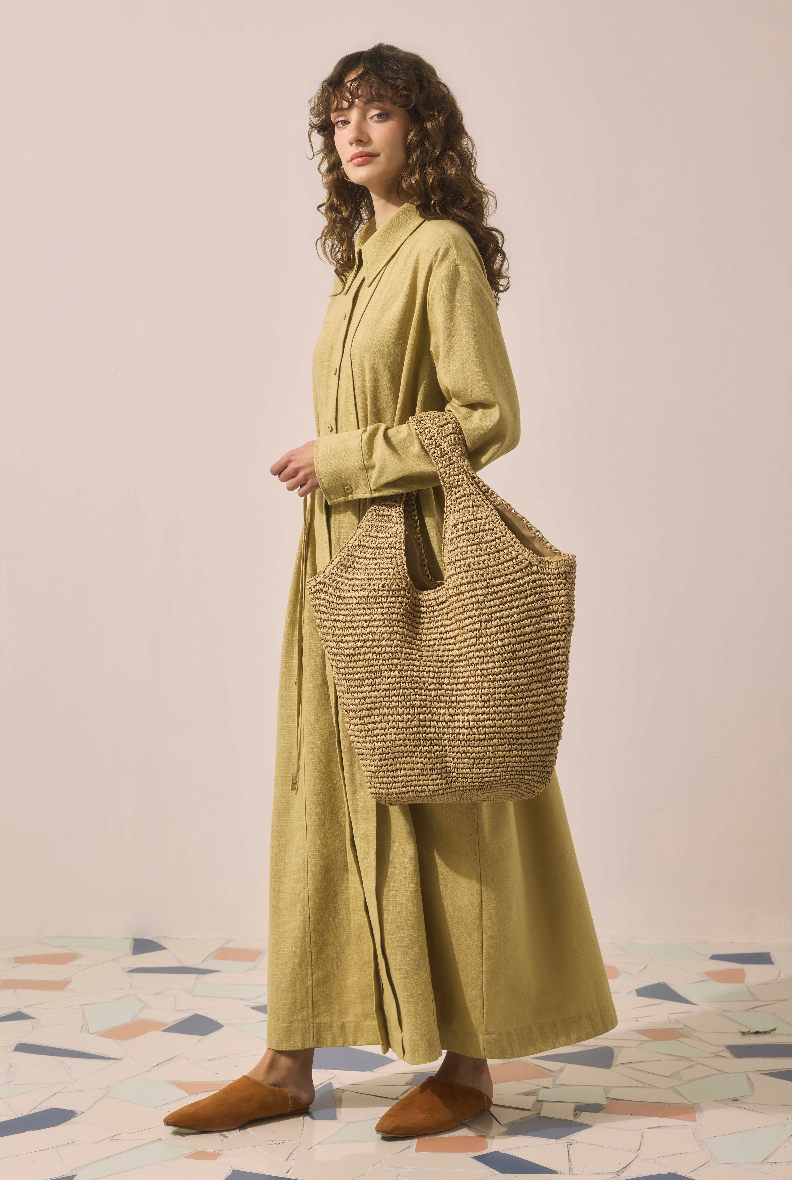 Soft Straw Tote Bag Camel - 2