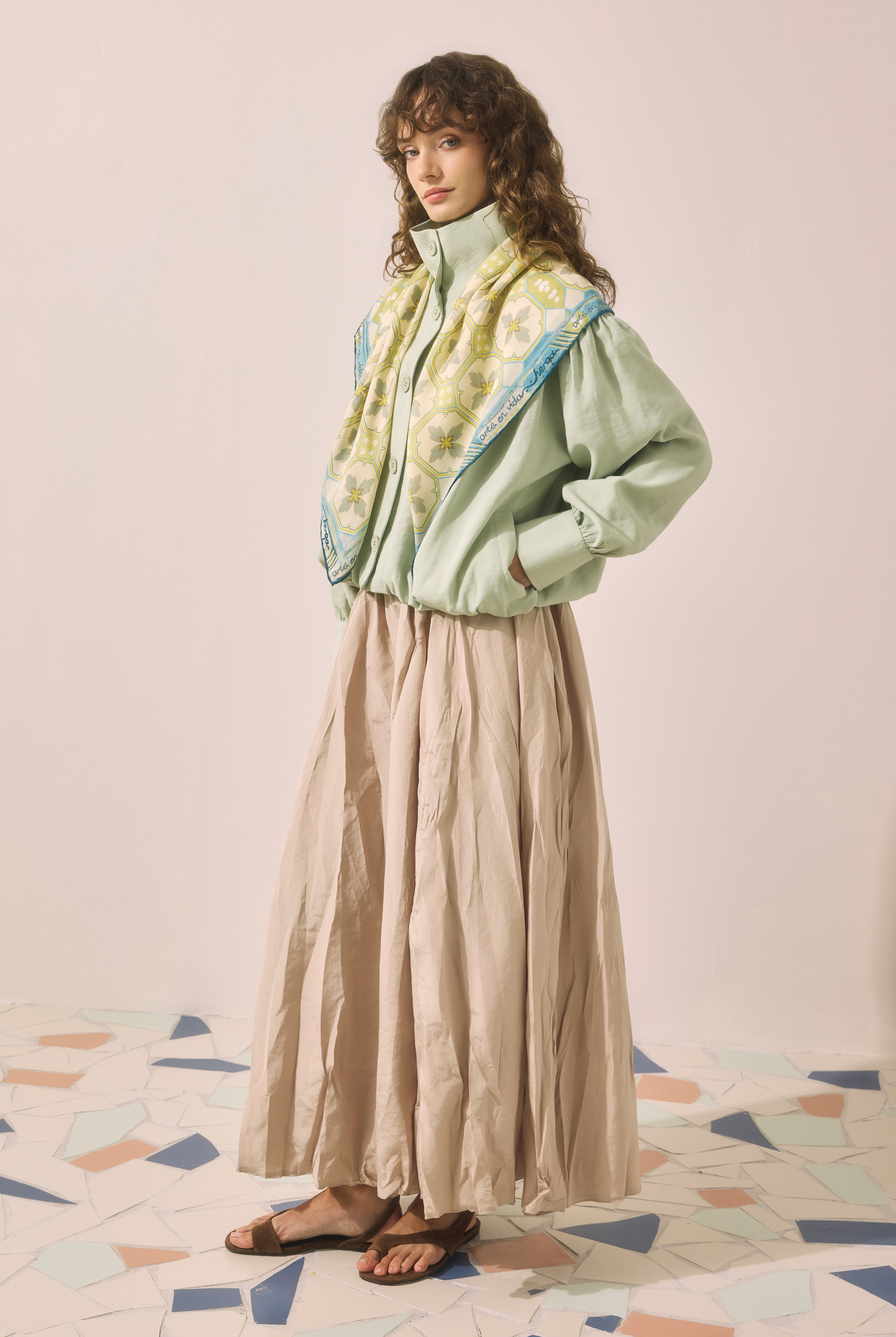 High Neck Bomber Jacket Eucalyptus - 4