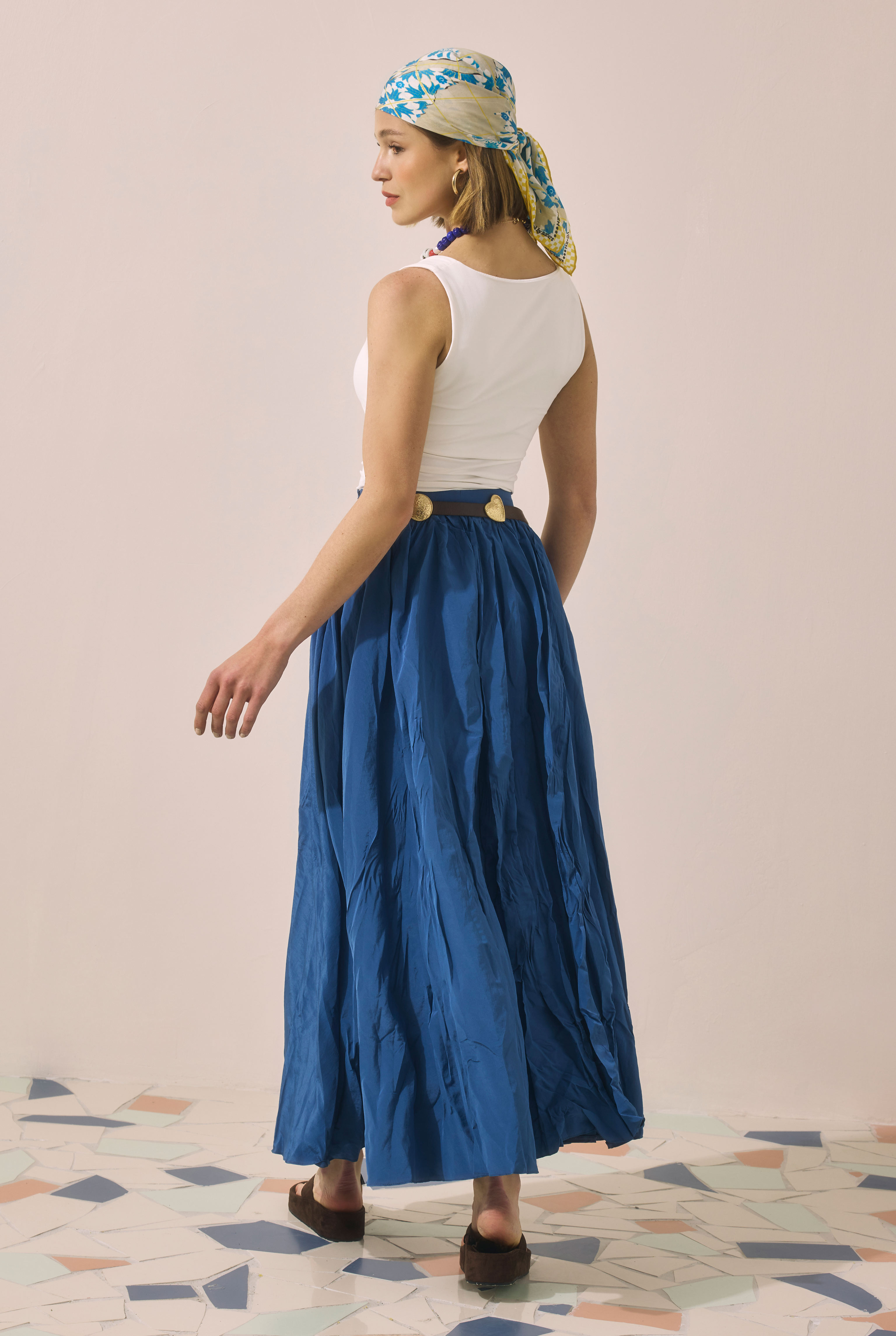 Colorful Crinkled Skirt Indigo - 3