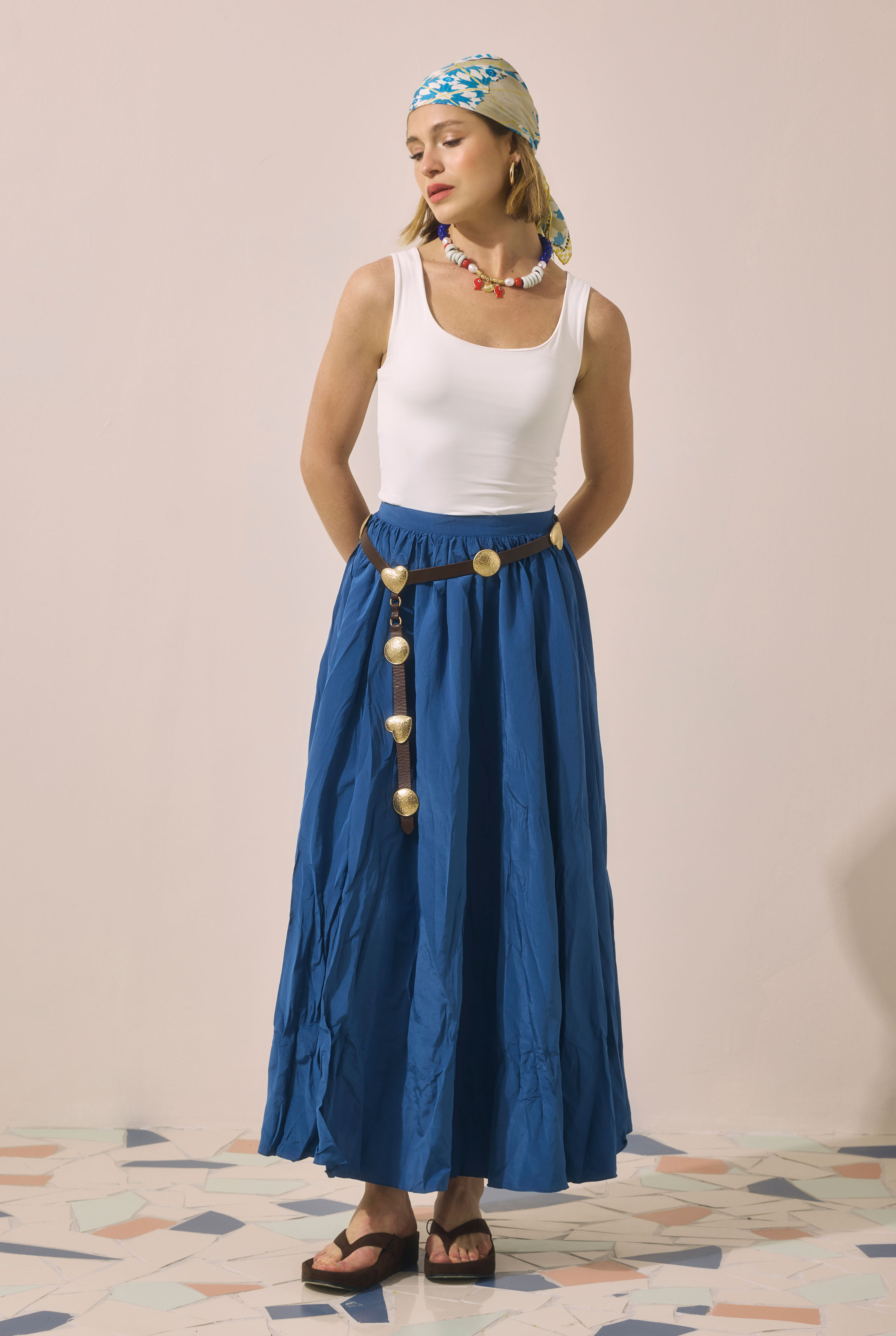 Colorful Crinkled Skirt Indigo - 4