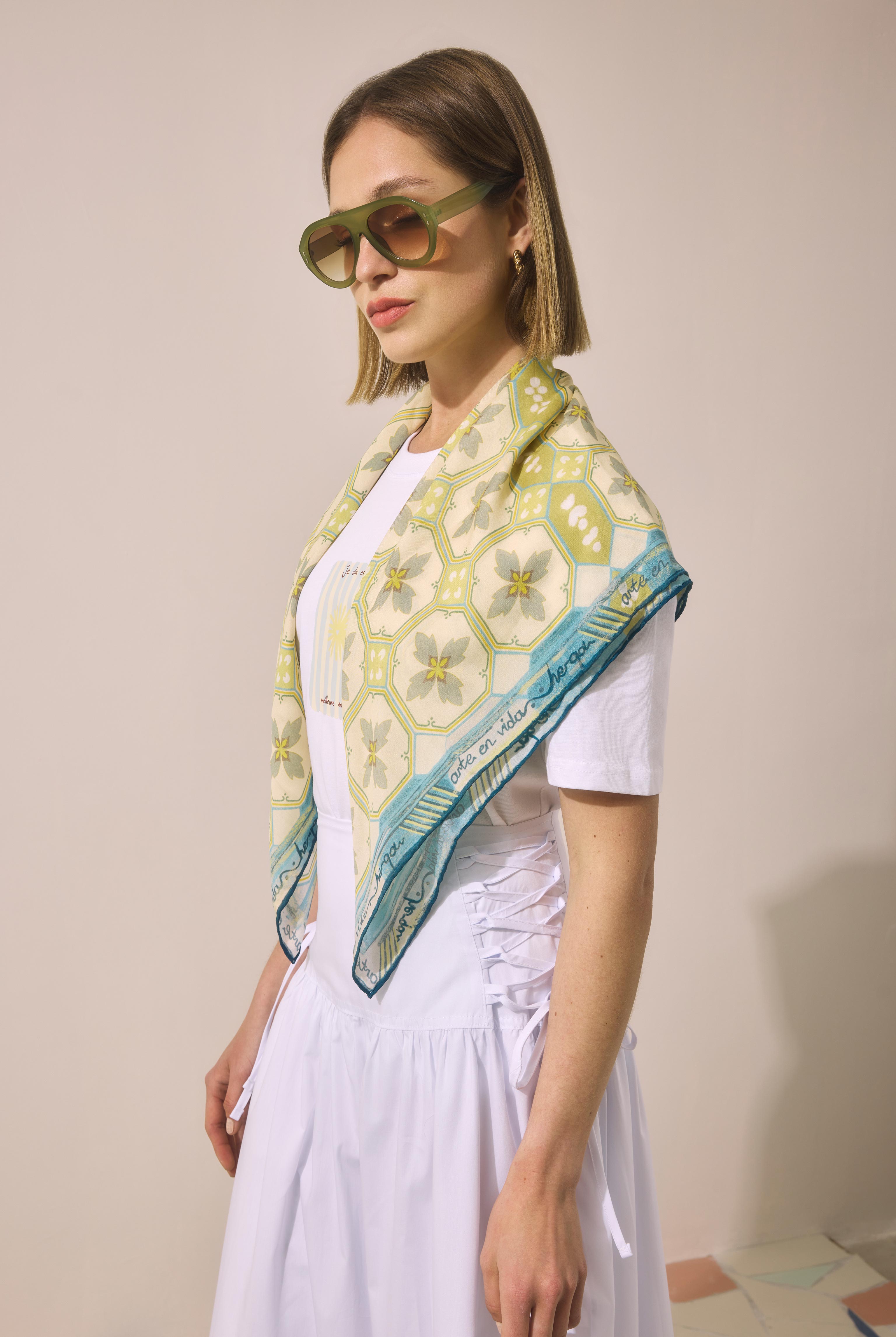 Azulejo Scarf Sage Green - 4