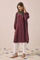 Long Ruched Detail Shirt Damson 