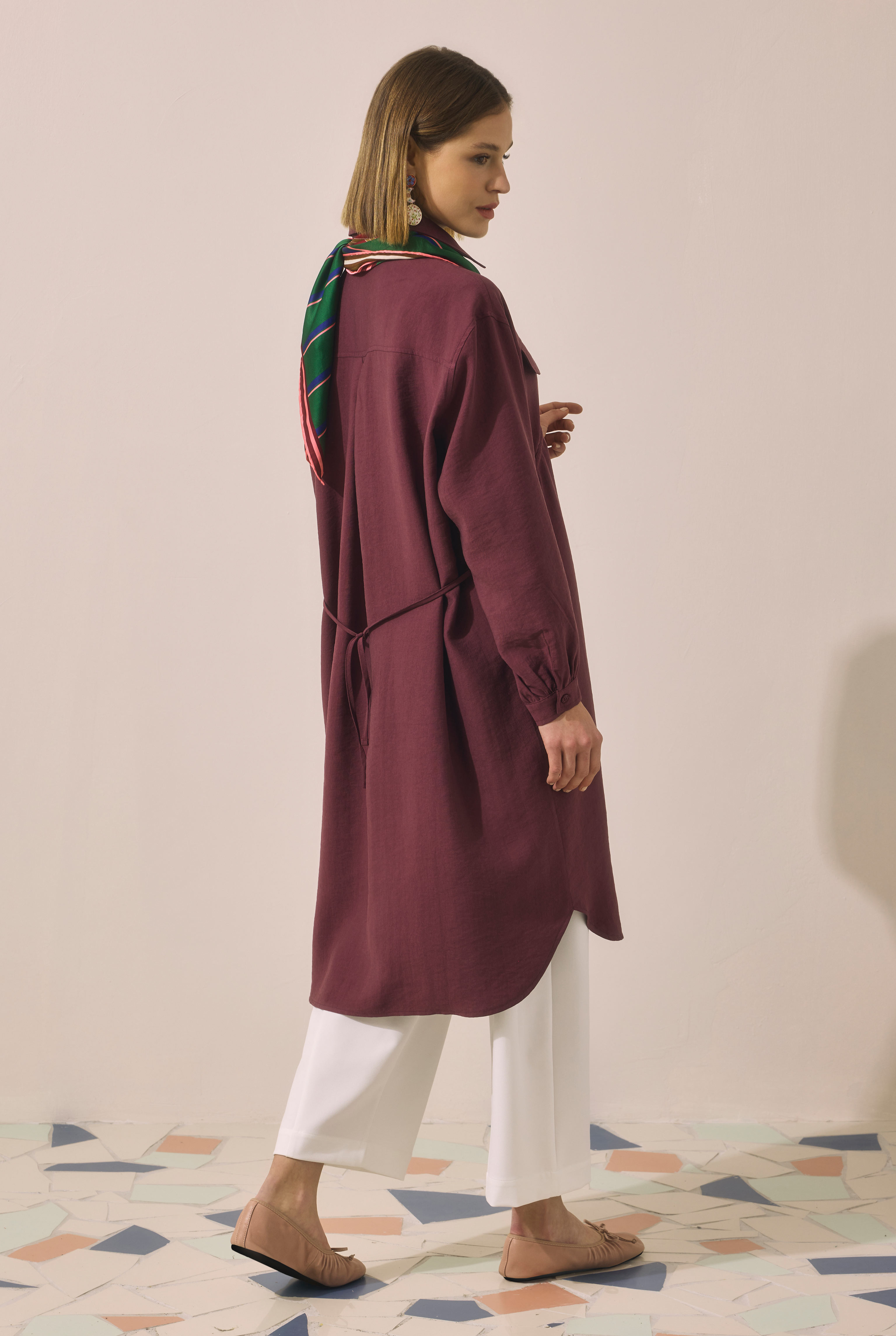 Long Ruched Detail Shirt Damson - 3