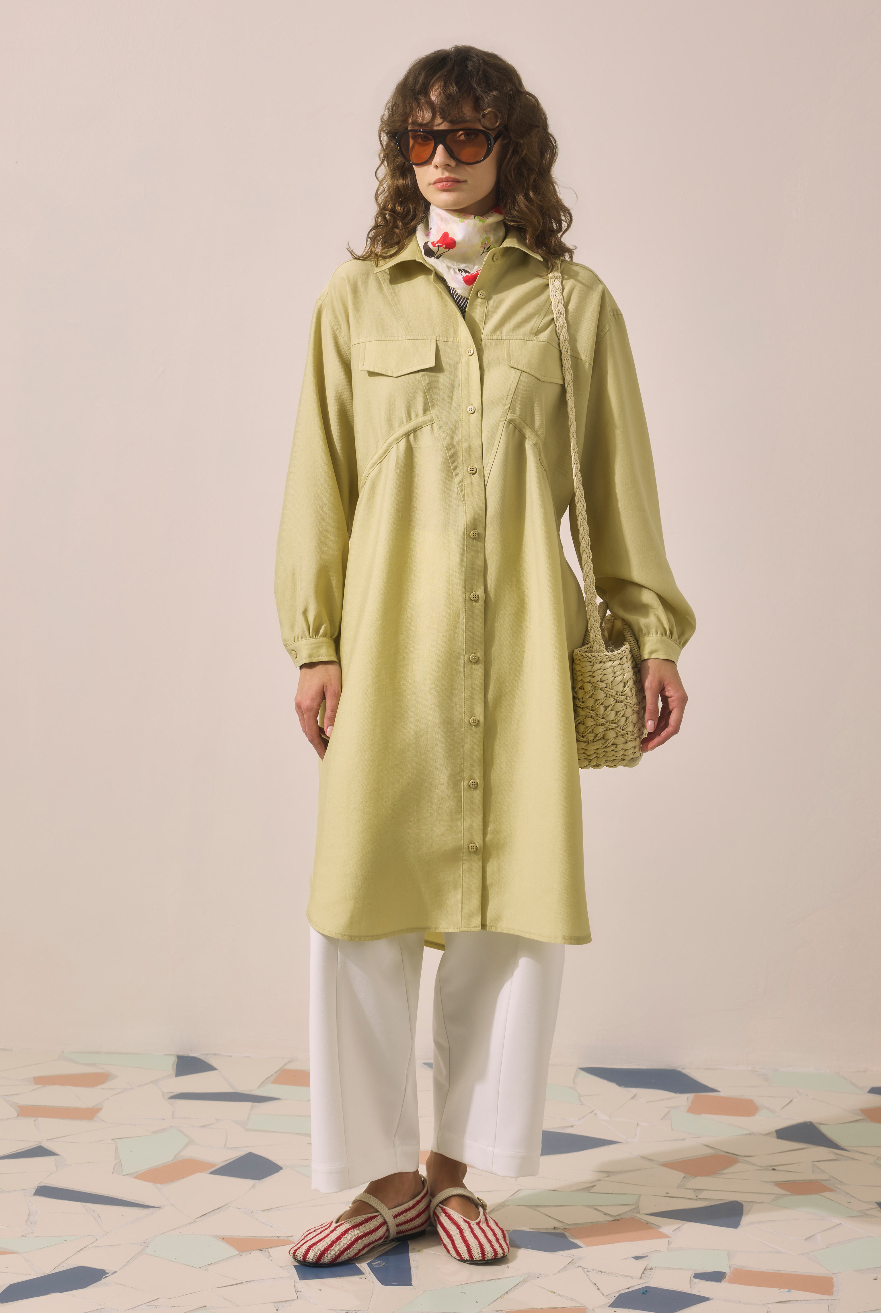 Long Ruched Detail Shirt Honey - 1