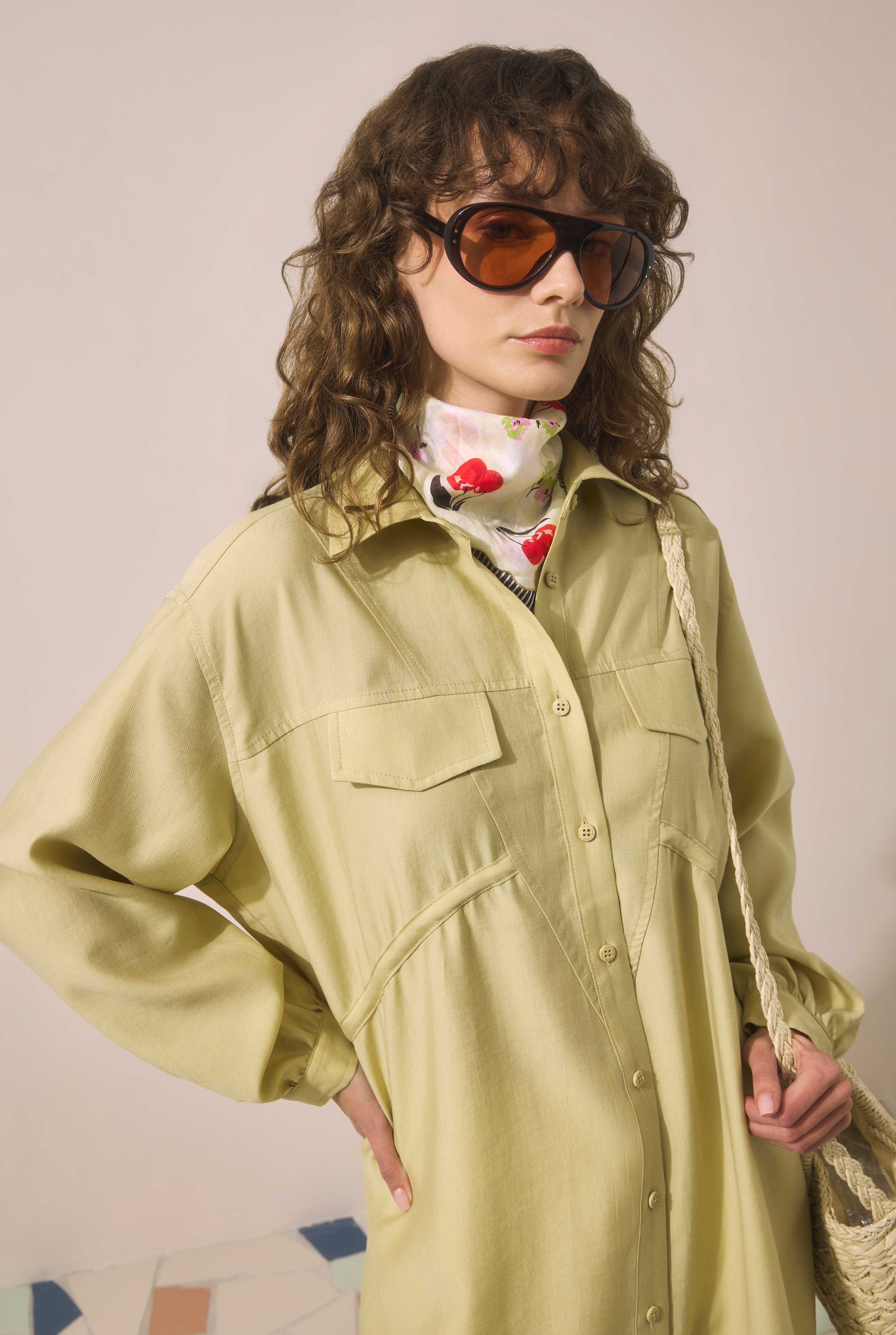 Long Ruched Detail Shirt Honey - 4