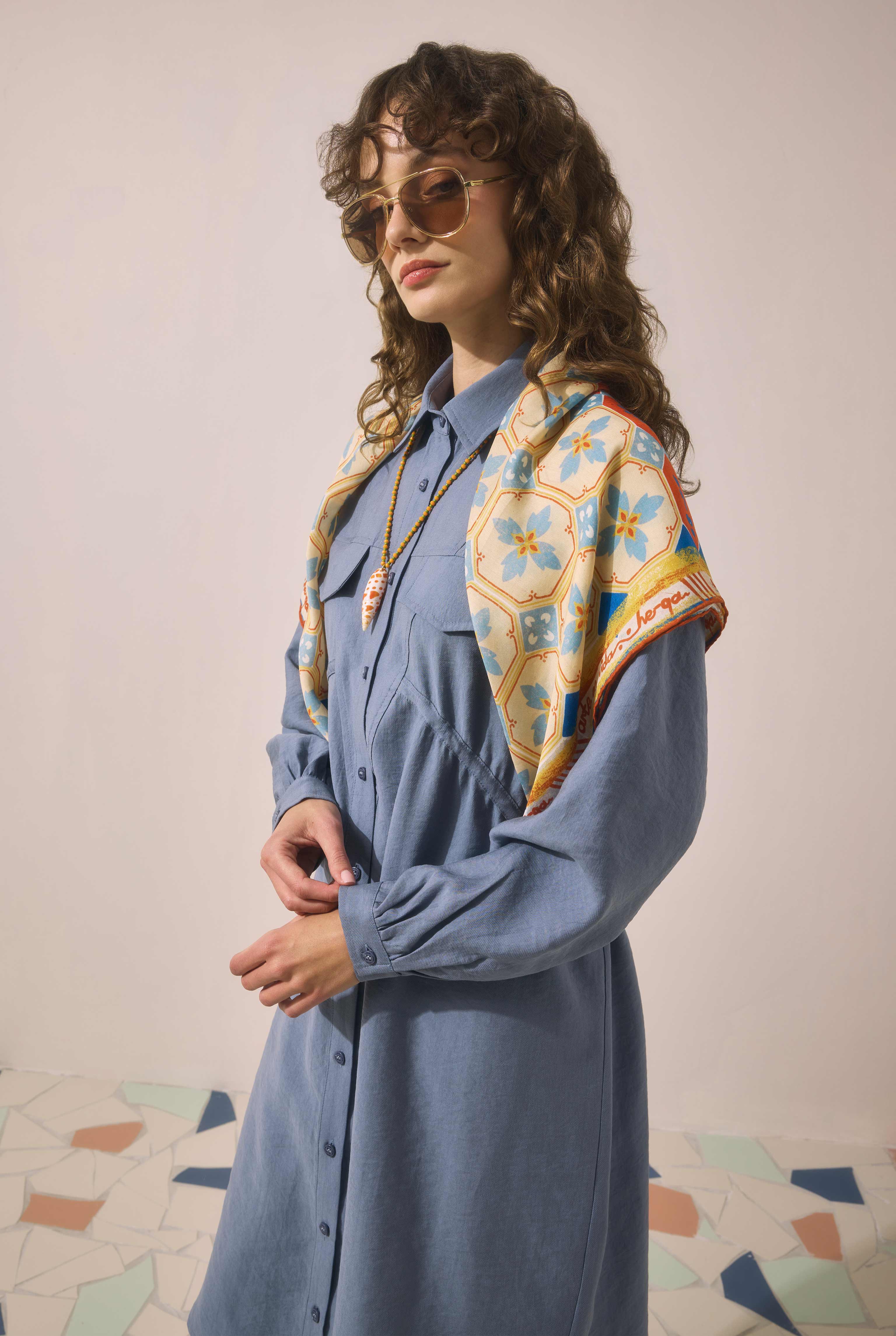 Long Ruched Detail Shirt Lavender Blue - 2