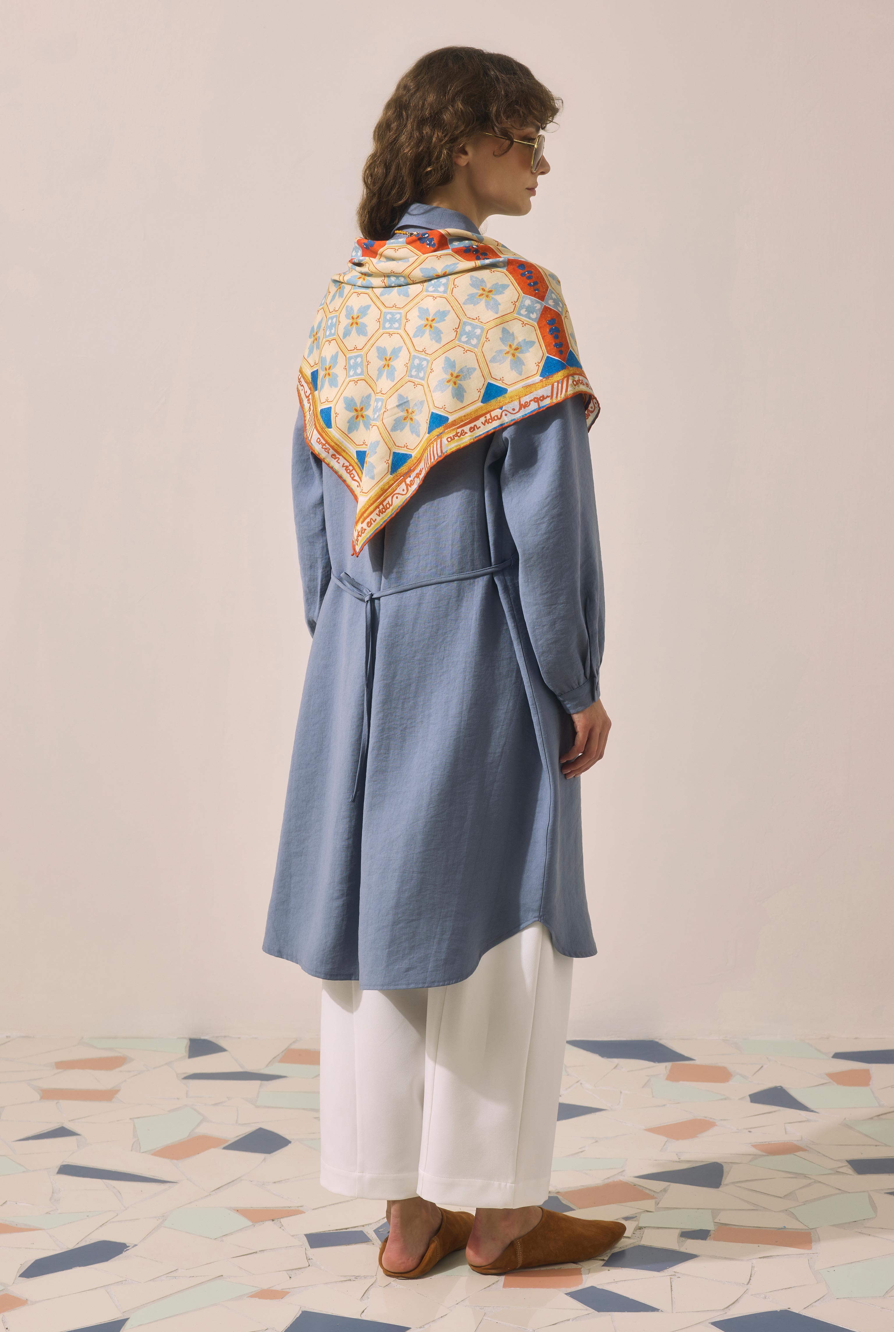 Long Ruched Detail Shirt Lavender Blue - 5