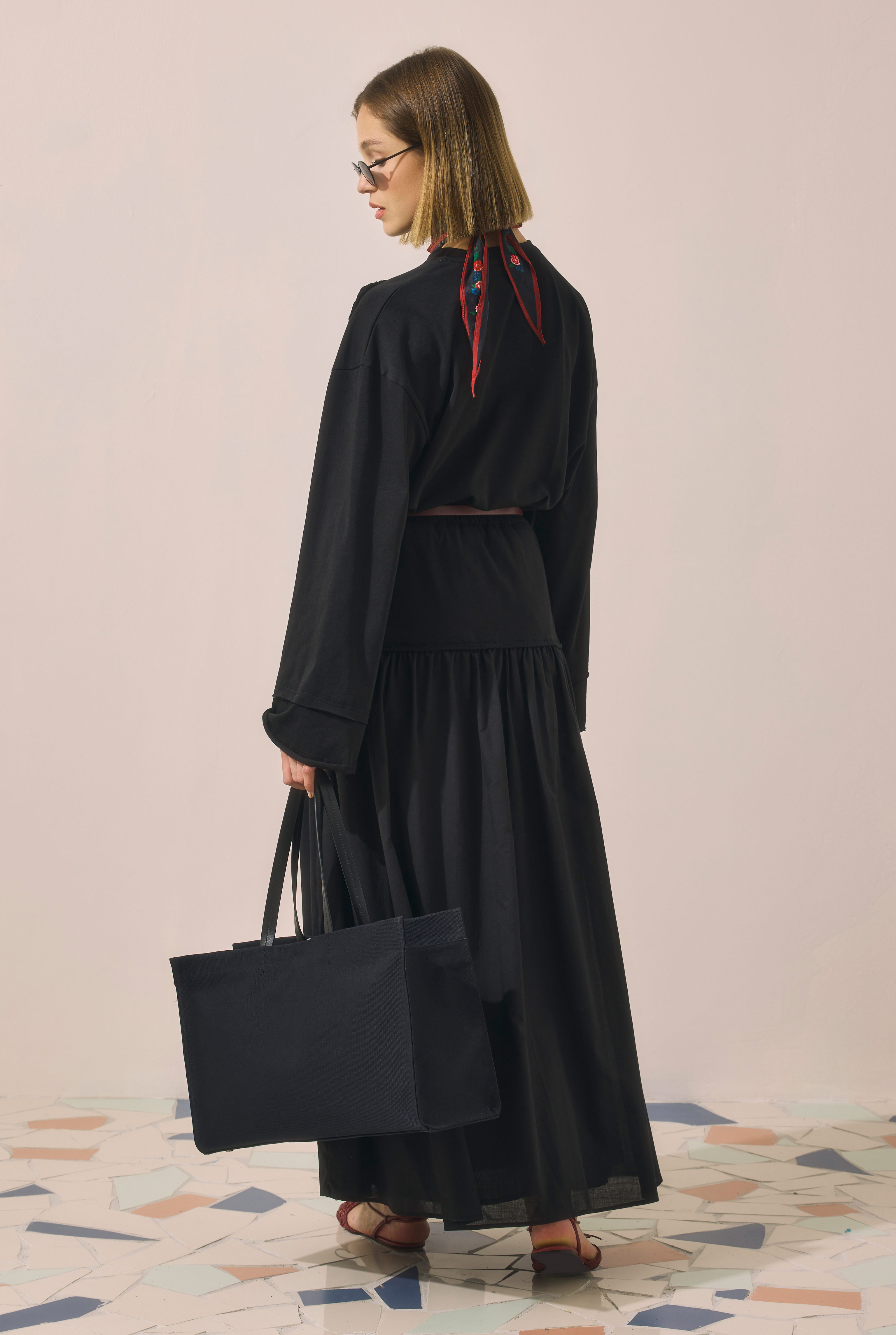 Yoke Detailed Voile Skirt Black - 3