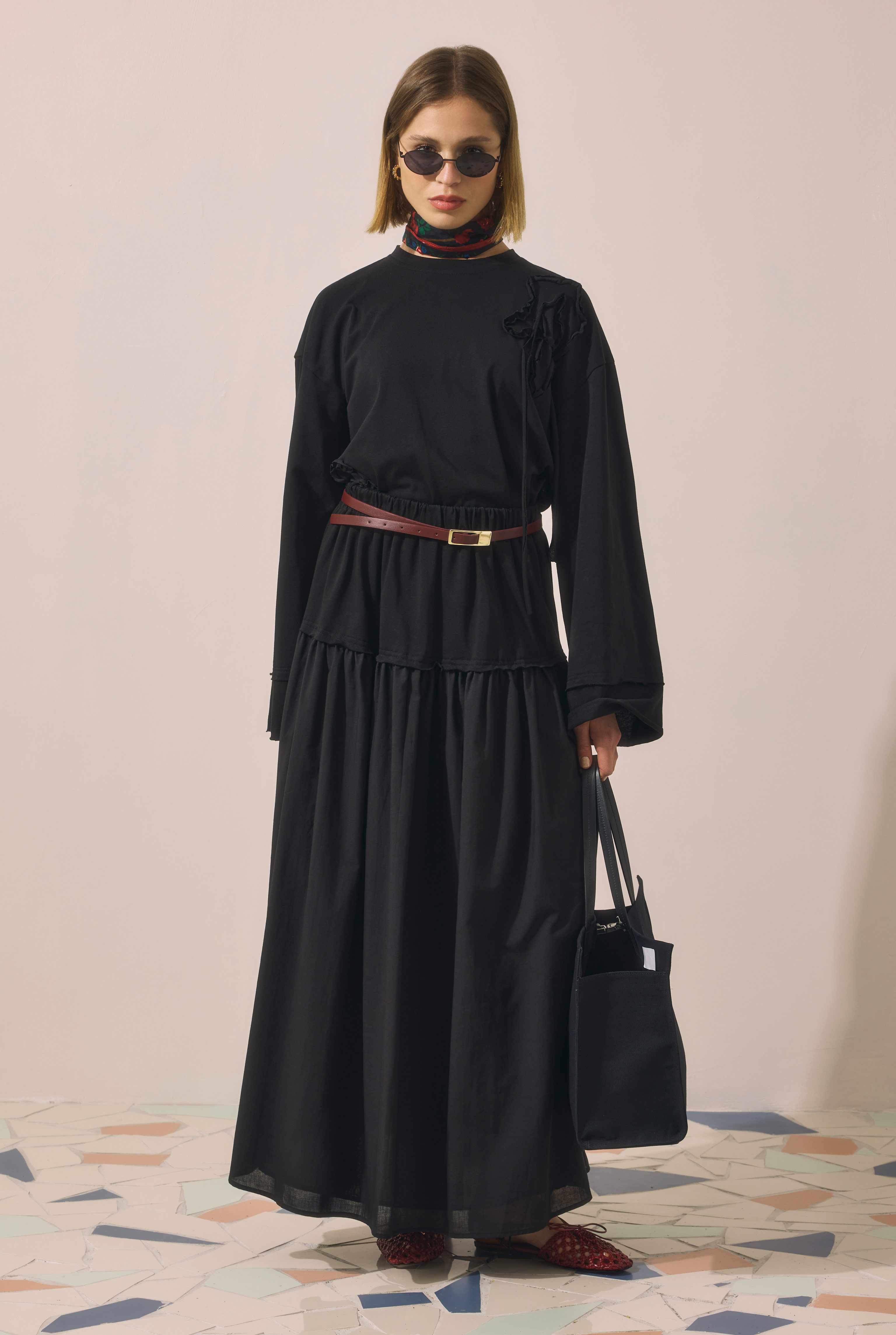 Yoke Detailed Voile Skirt Black - 2